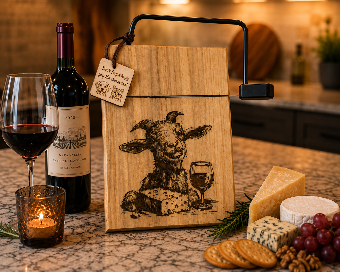 Funny Goat Cheese Board | Laser Engraved Cheese Slicer | Wine Lover Gift | Charcuterie Board | Personalized Kitchen Gift