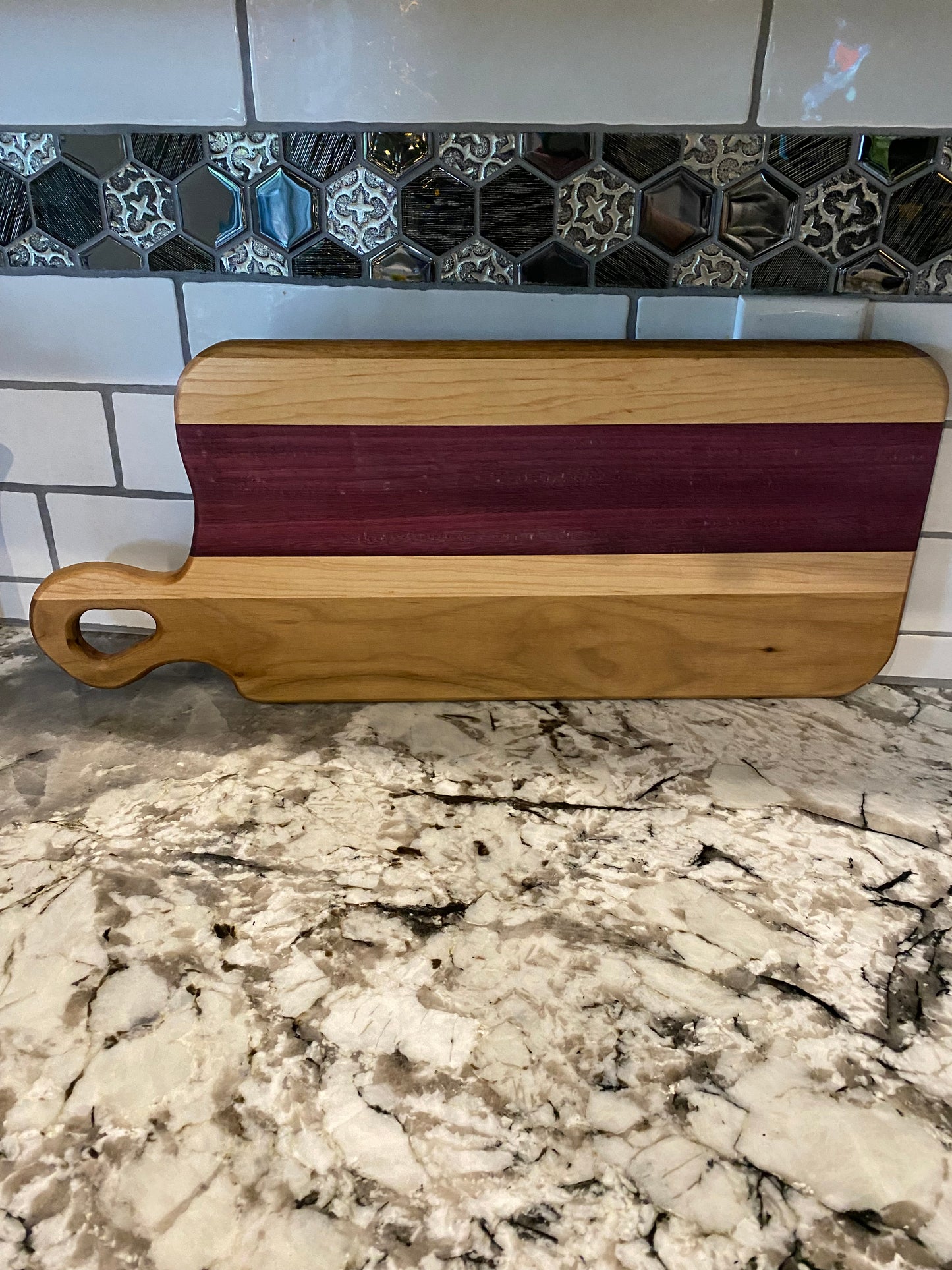 Exotic Purple Heart, Walnut and Maple Charcuterie Board