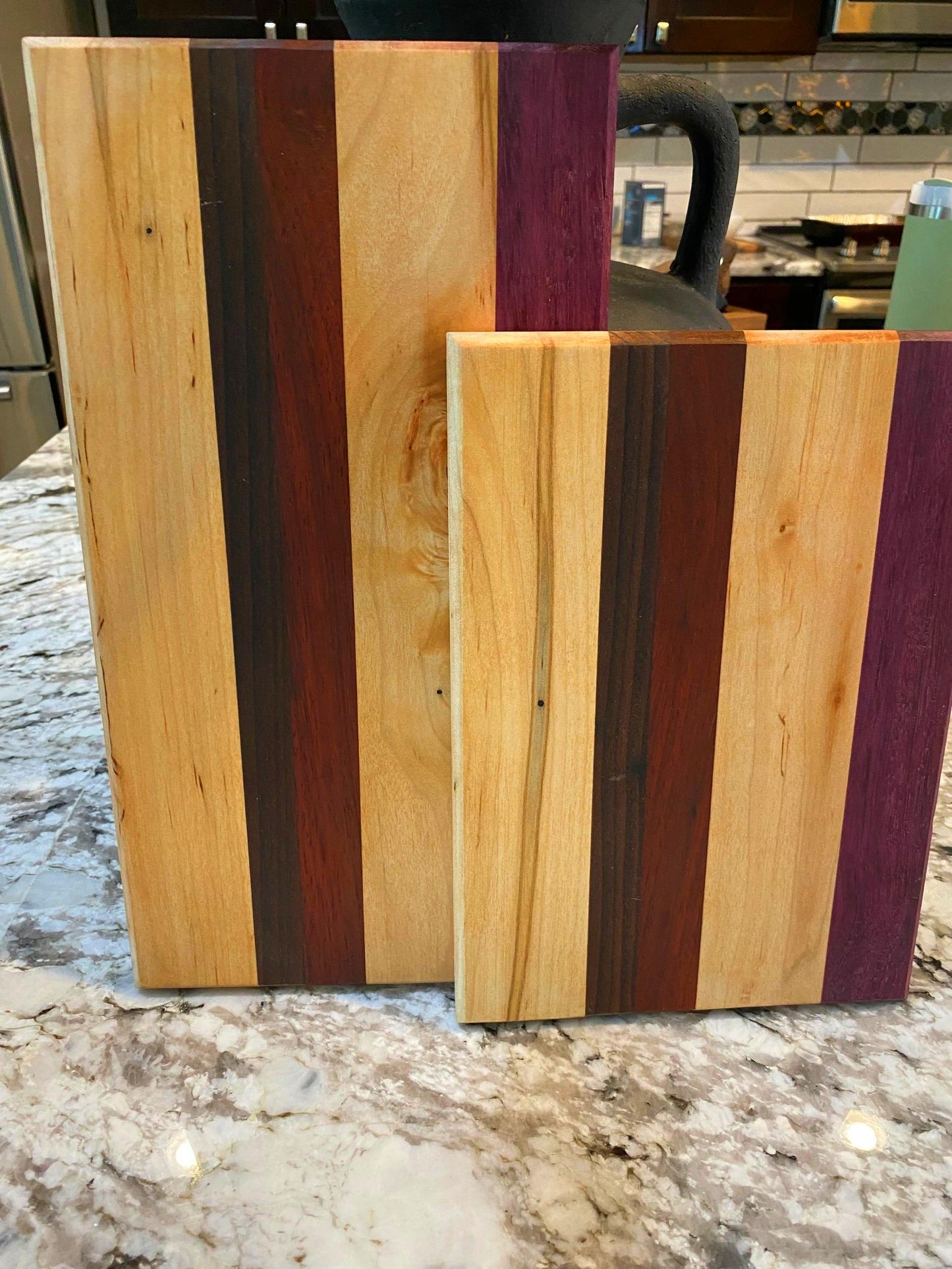 Exotic Wood - 2 piece cutting board set made of Maple, Purple Heart, Wedge, Padauk