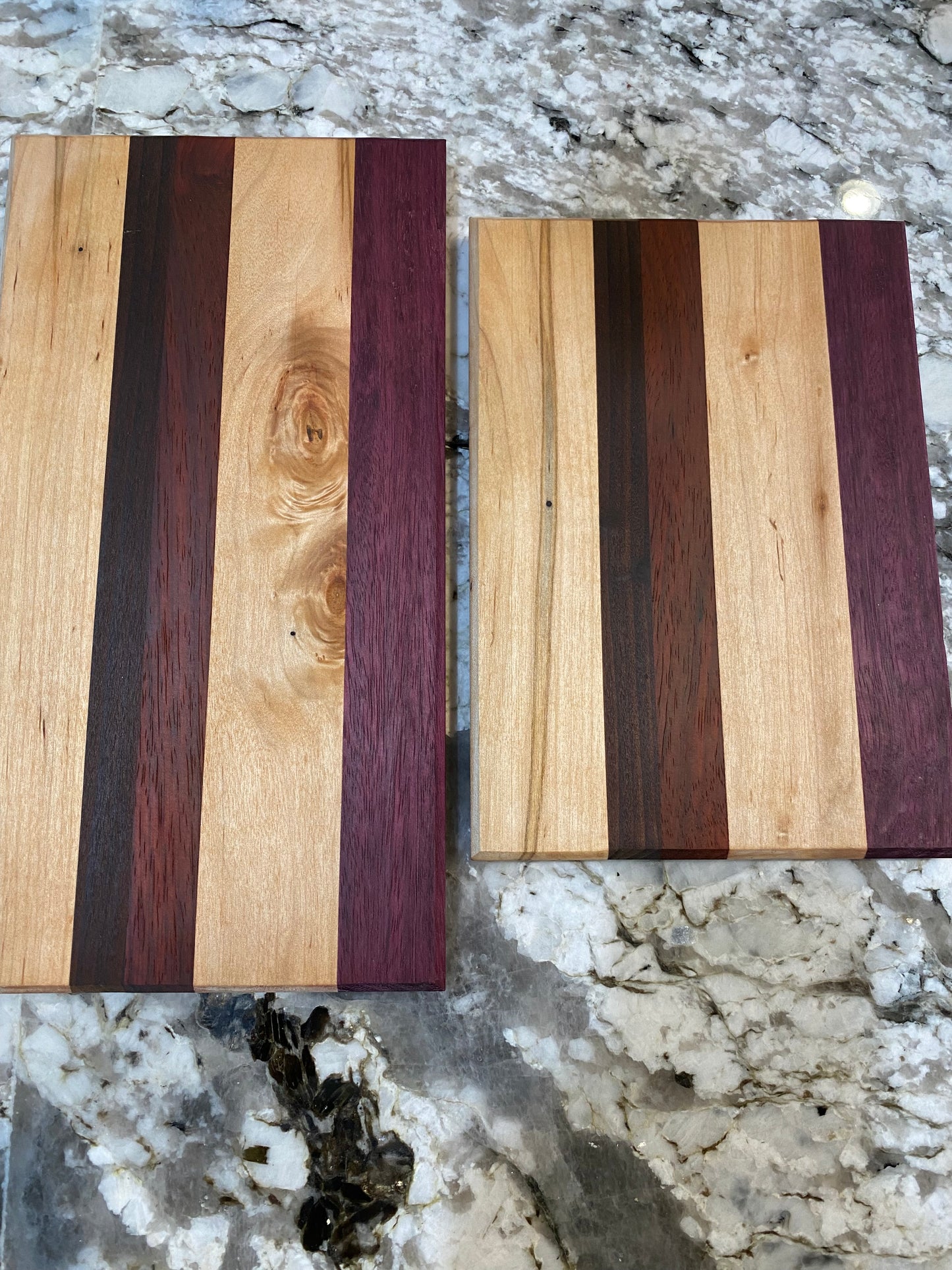 Exotic Wood - 2 piece cutting board set made of Maple, Purple Heart, Wedge, Padauk