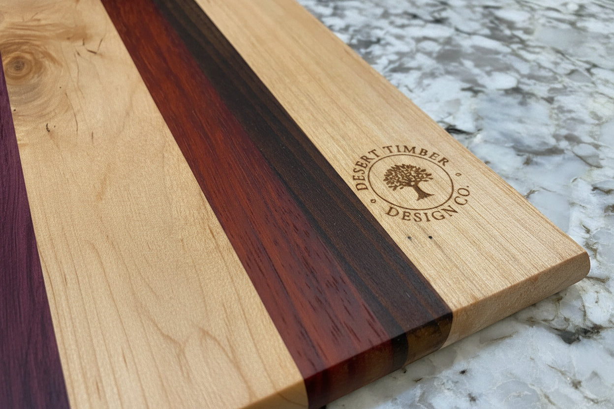 Exotic Wood - 2 piece cutting board set made of Maple, Purple Heart, Wedge, Padauk