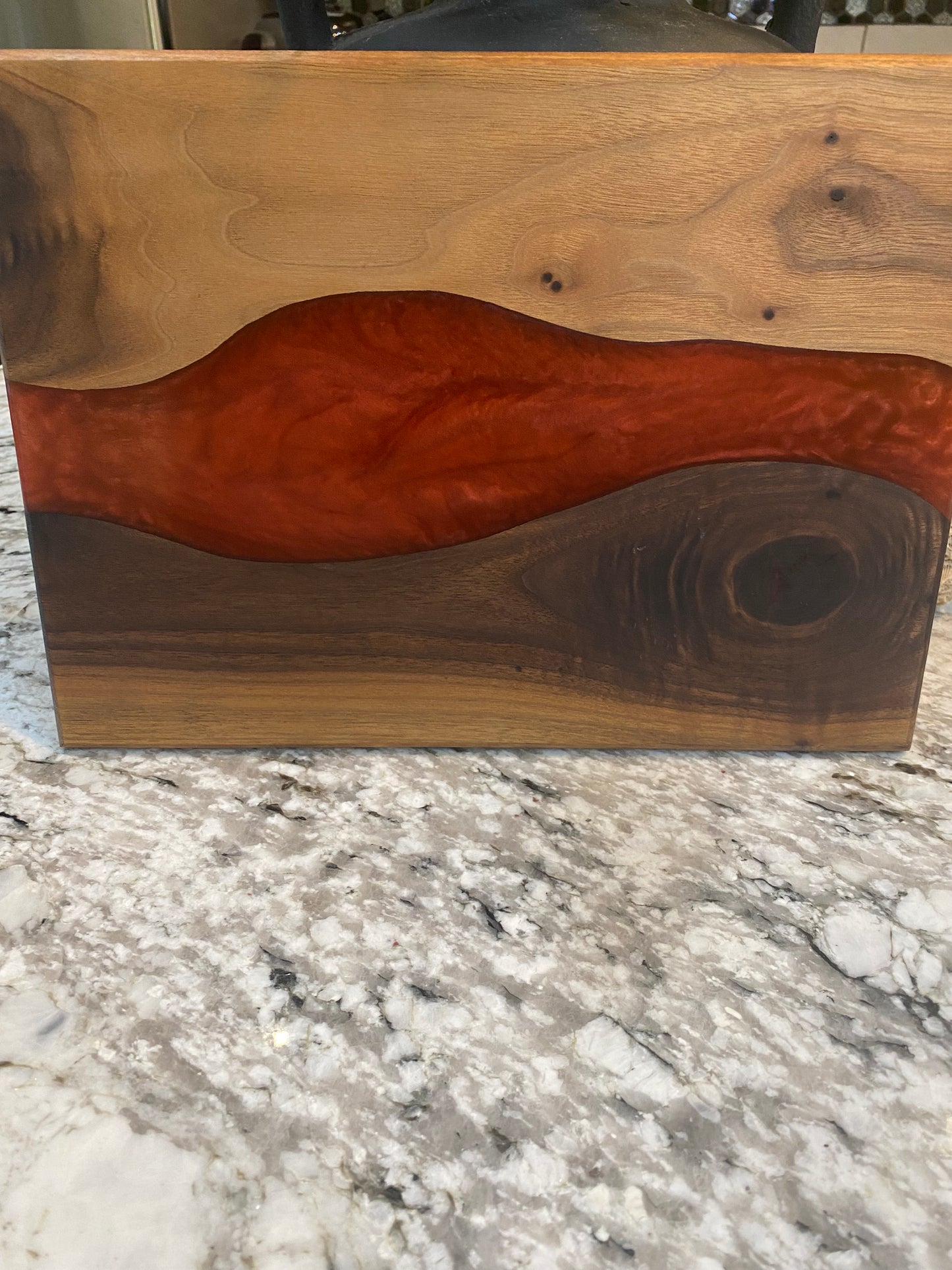 Charcuterie Board Red Resin and Walnut