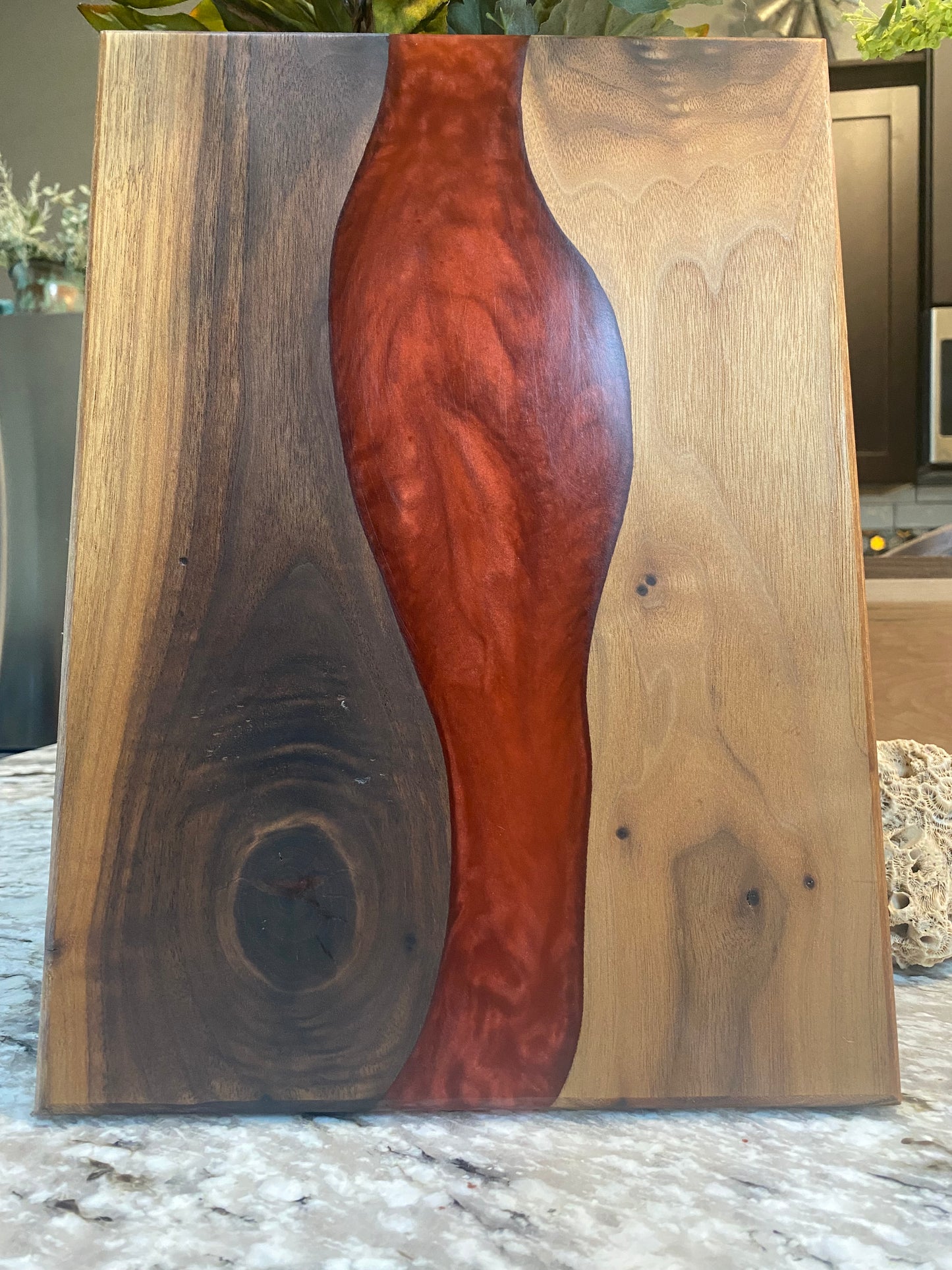 Charcuterie Board Red Resin and Walnut
