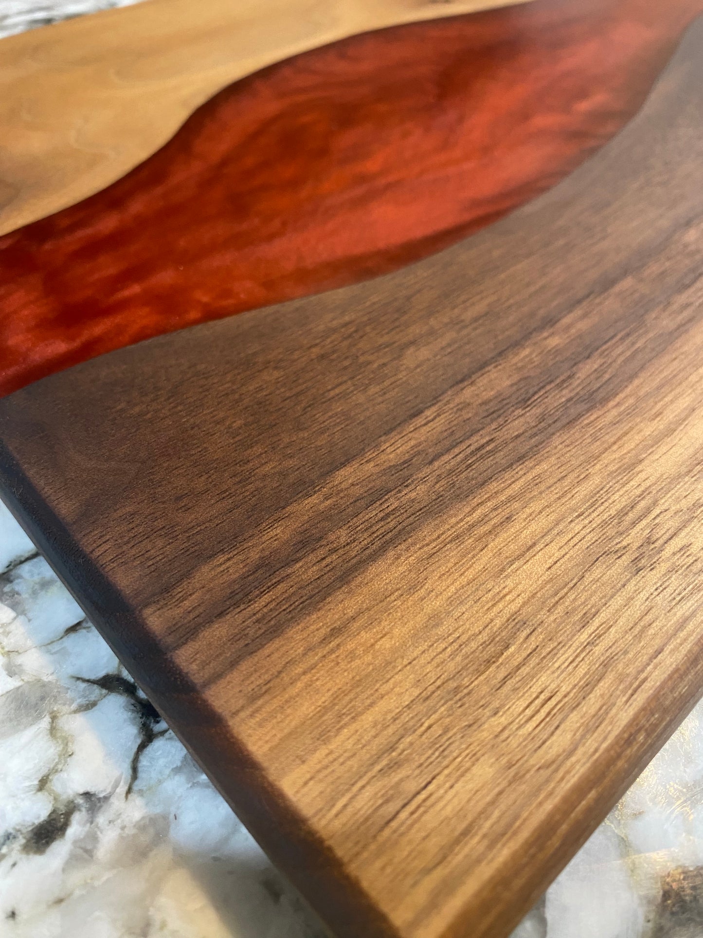 Charcuterie Board Red Resin and Walnut