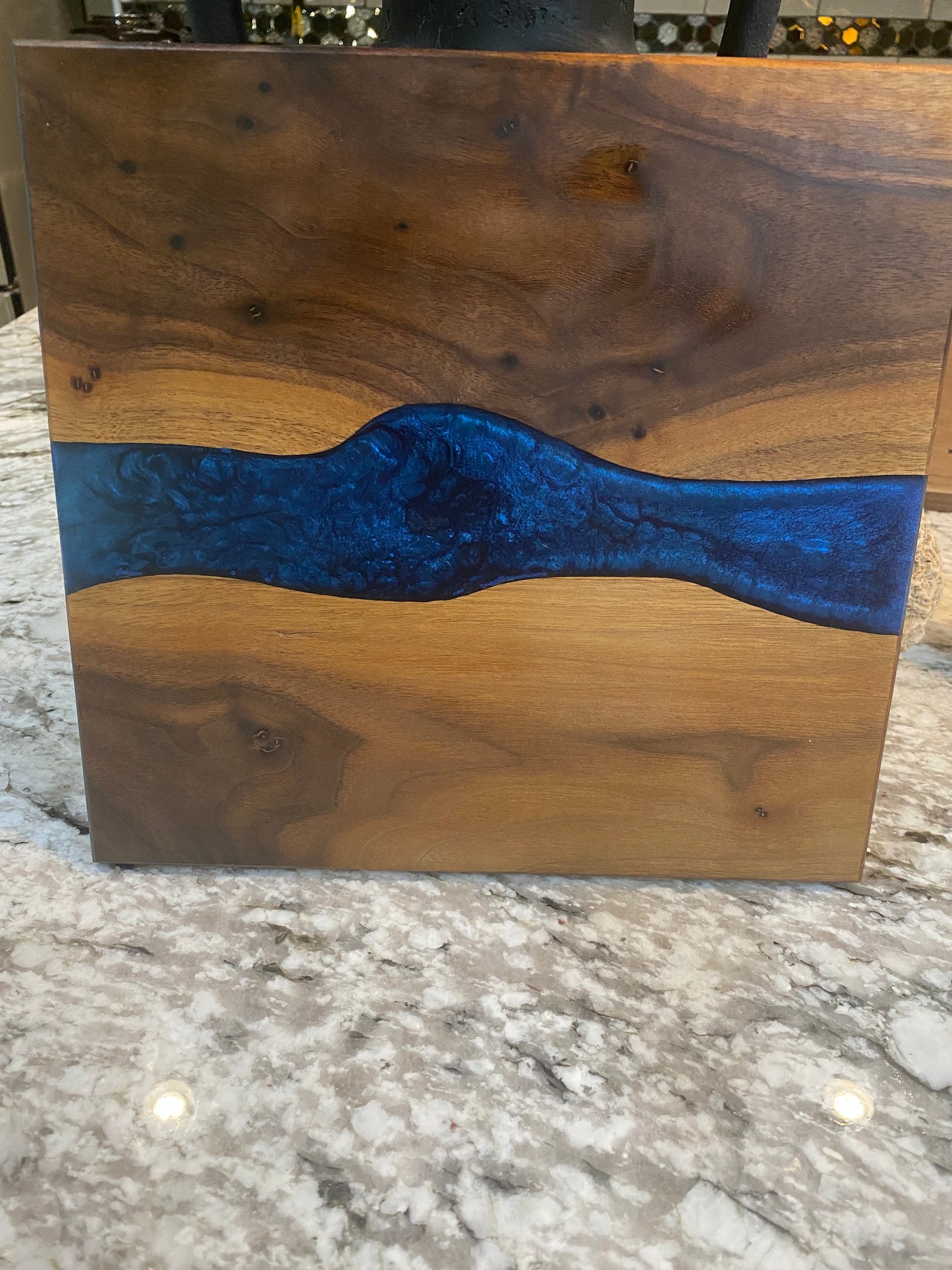 Charcuterie Board Blue Resin and Walnut