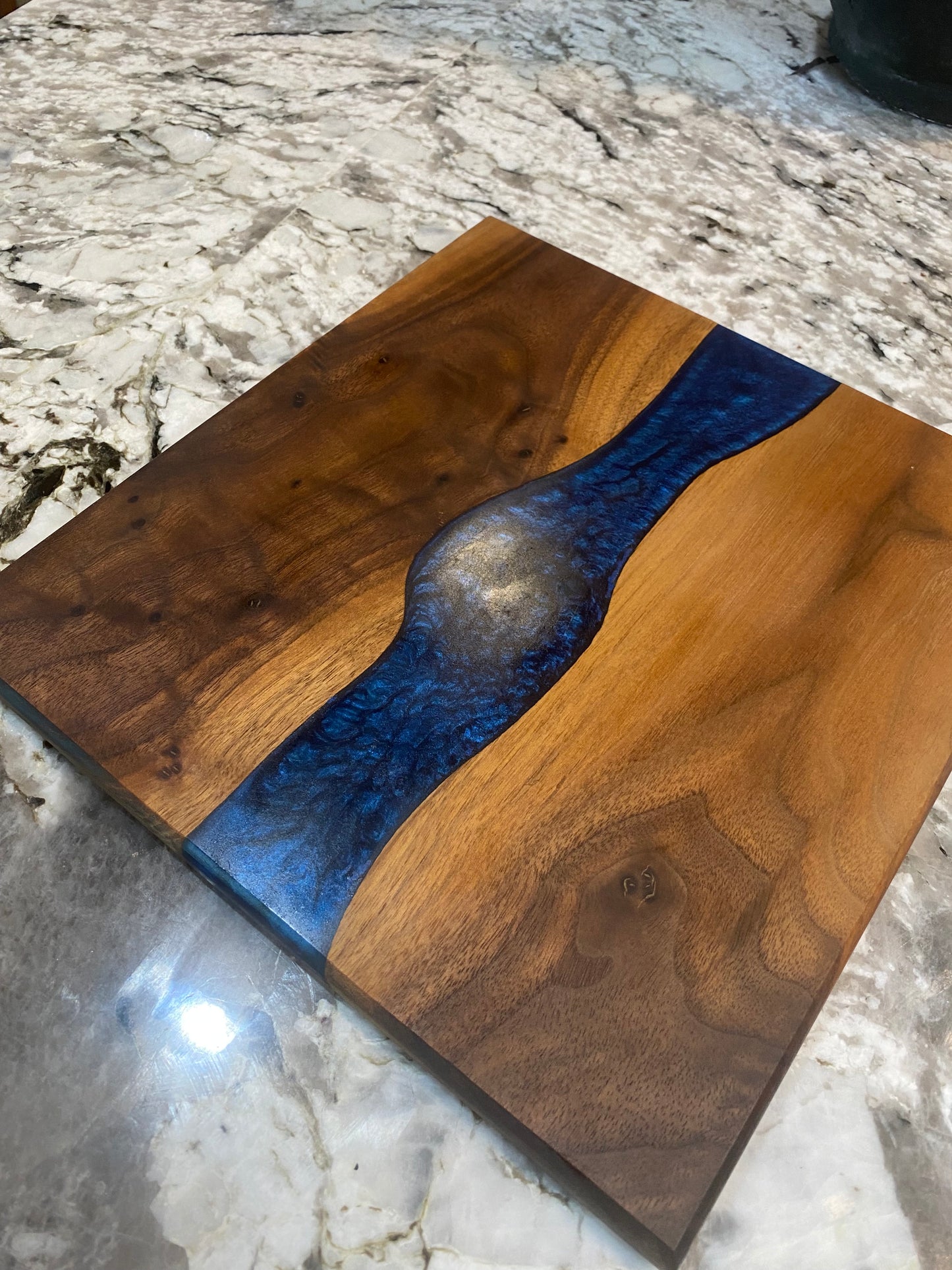 Charcuterie Board Blue Resin and Walnut