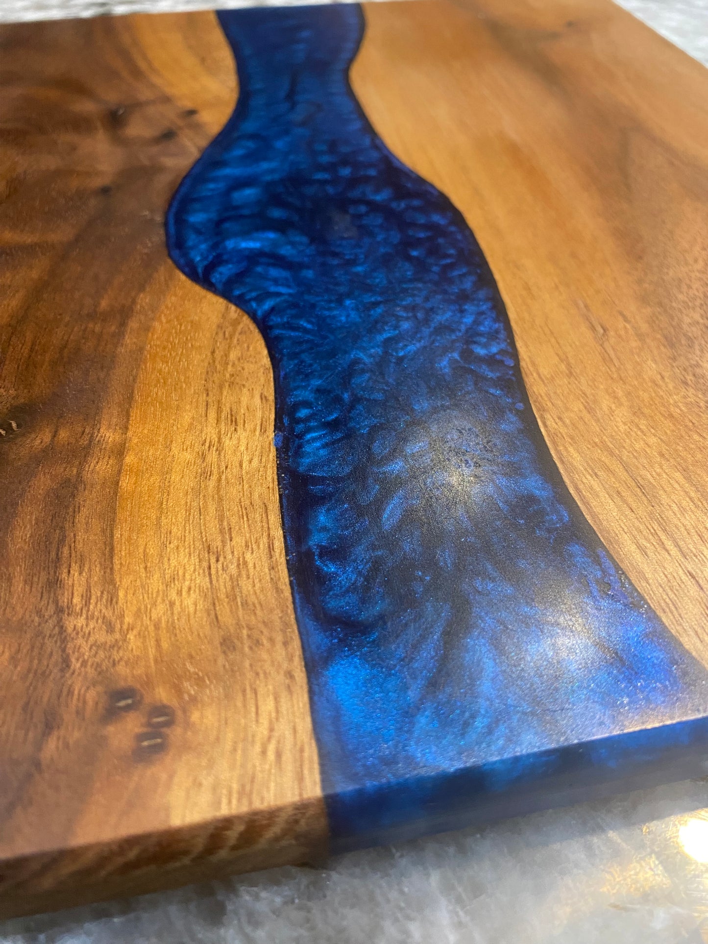 Charcuterie Board Blue Resin and Walnut