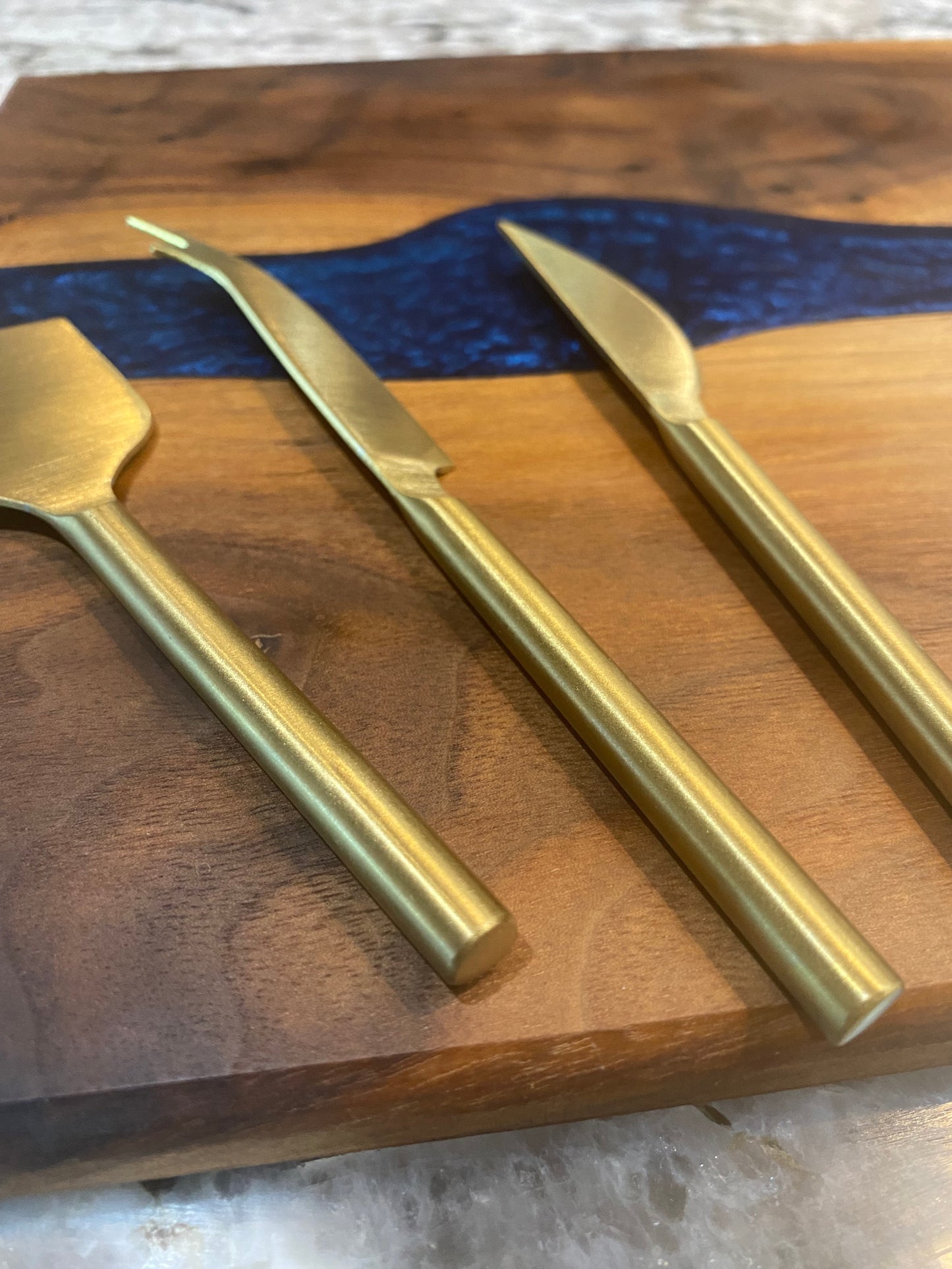 Charcuterie Board Blue Resin and Walnut
