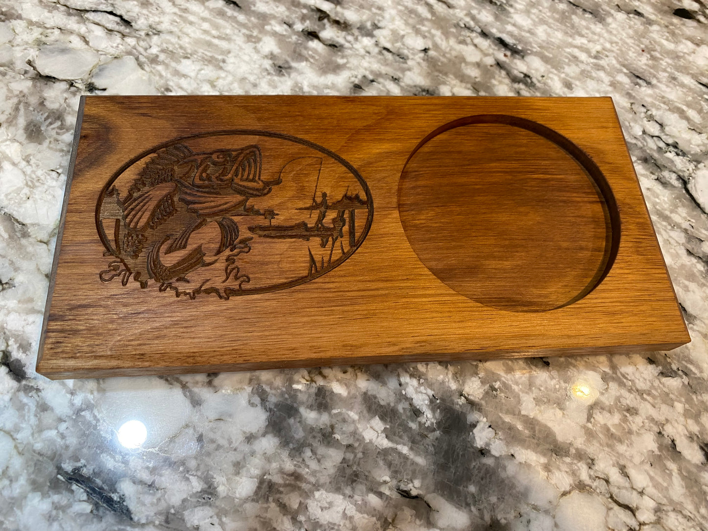 Walnut Beverage Holder with Laser-Engraved Bass