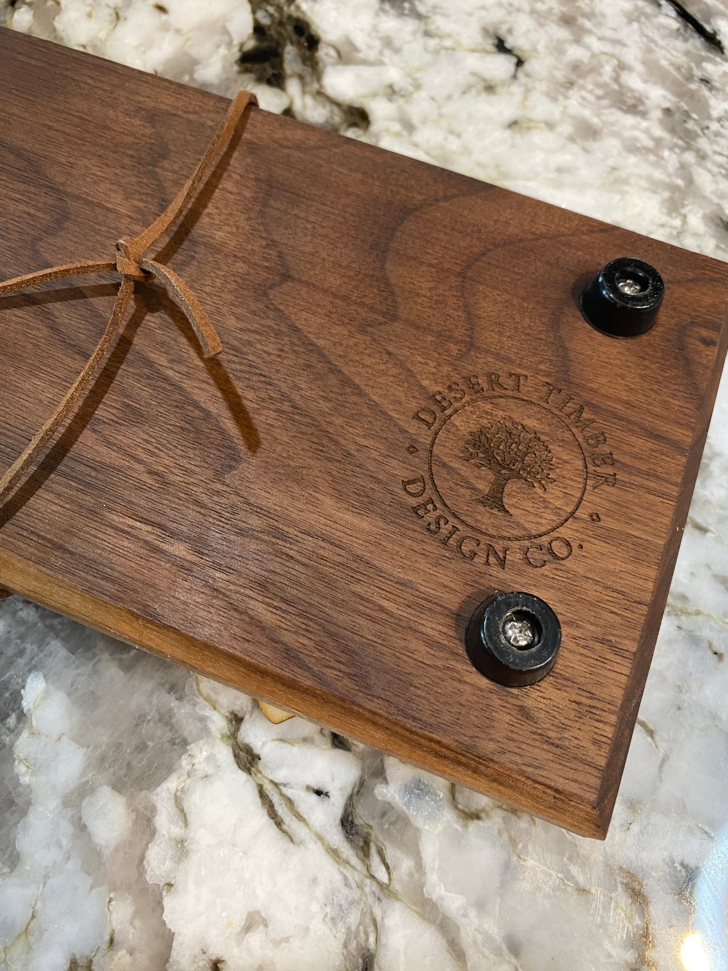 Walnut Beverage Holder with Laser-Engraved Navy
