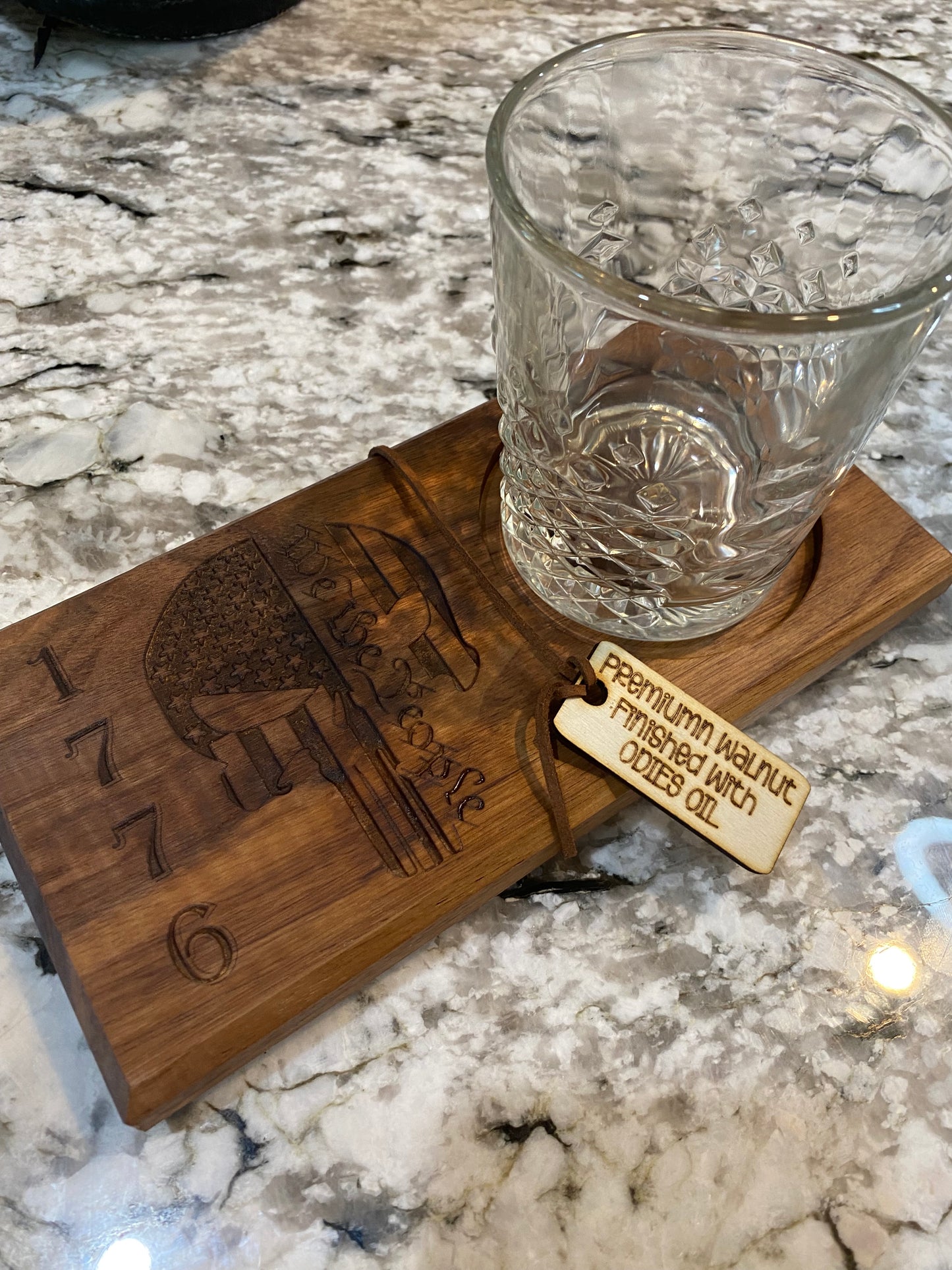 Walnut Beverage Holder with Laser-Engraved We the People 1776
