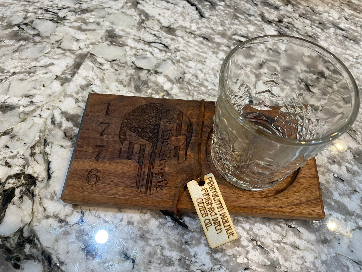 Walnut Beverage Holder with Laser-Engraved We the People 1776