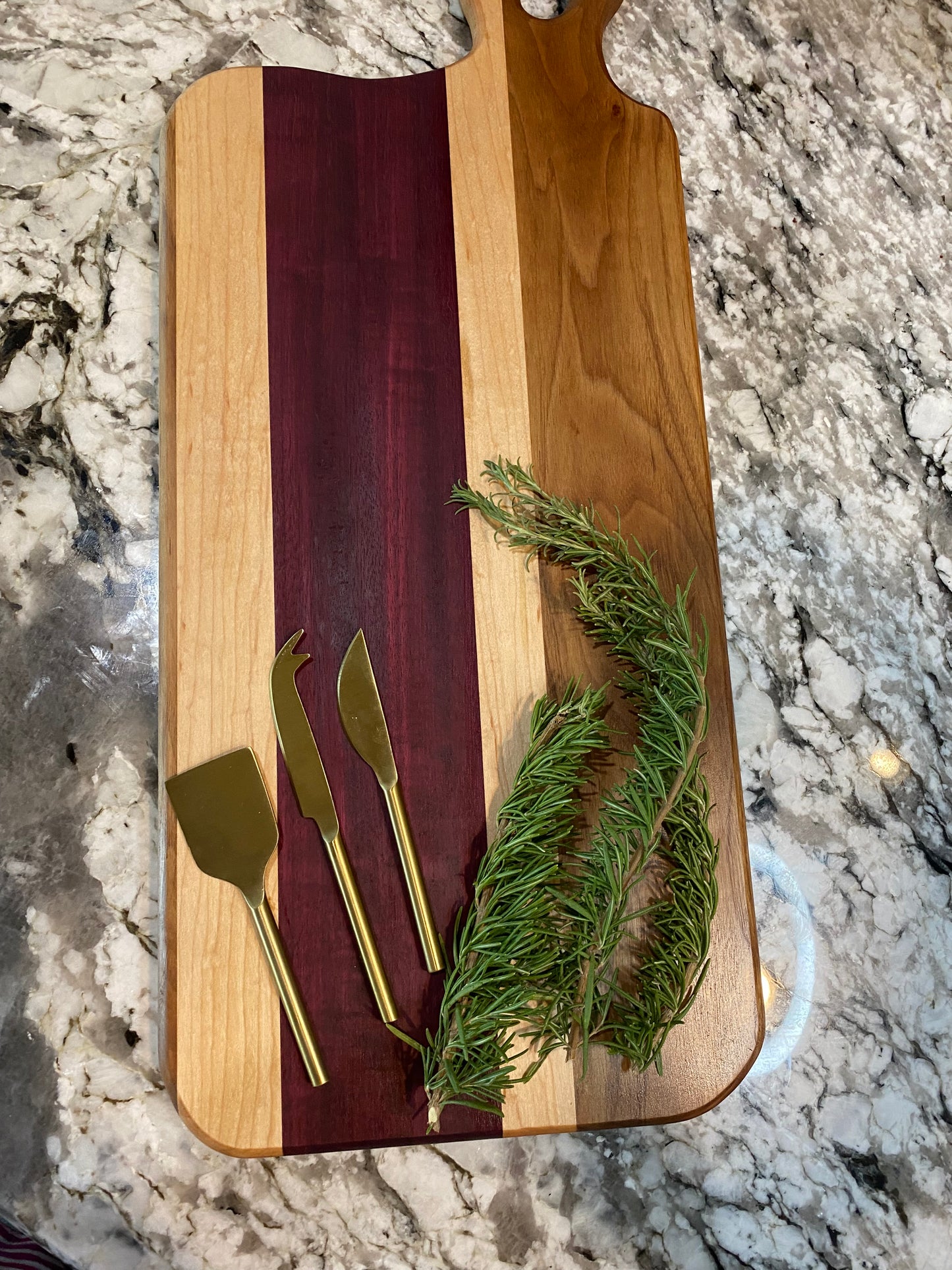 Exotic Purple Heart, Walnut and Maple Charcuterie Board