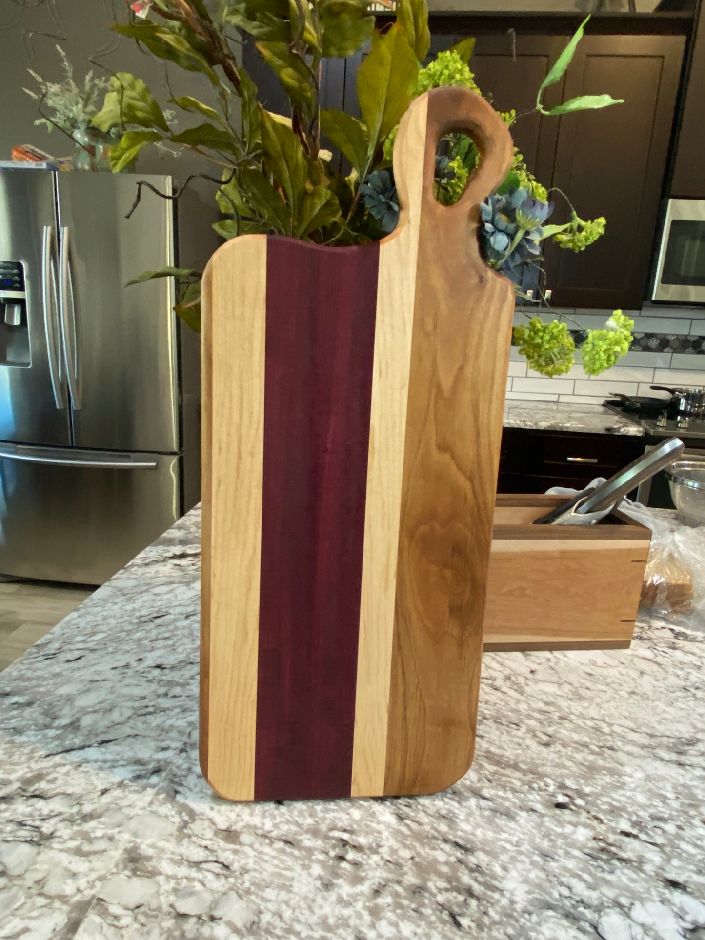Exotic Purple Heart, Walnut and Maple Charcuterie Board