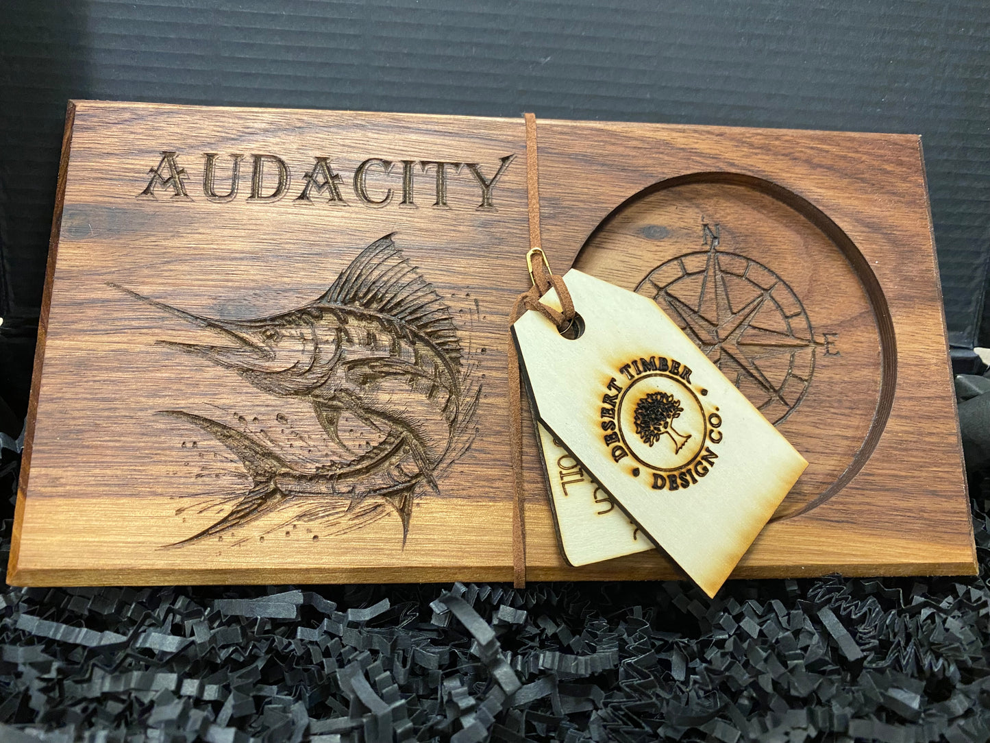 Walnut Beverage Holder with Laser-Engraved Custom Design