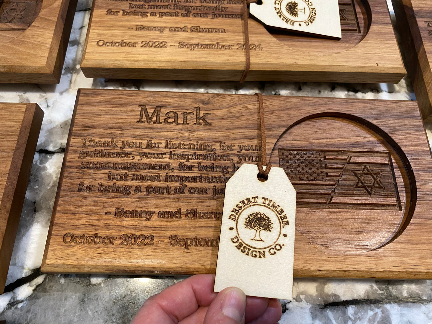 Walnut Beverage Holder with Laser-Engraved Custom Design