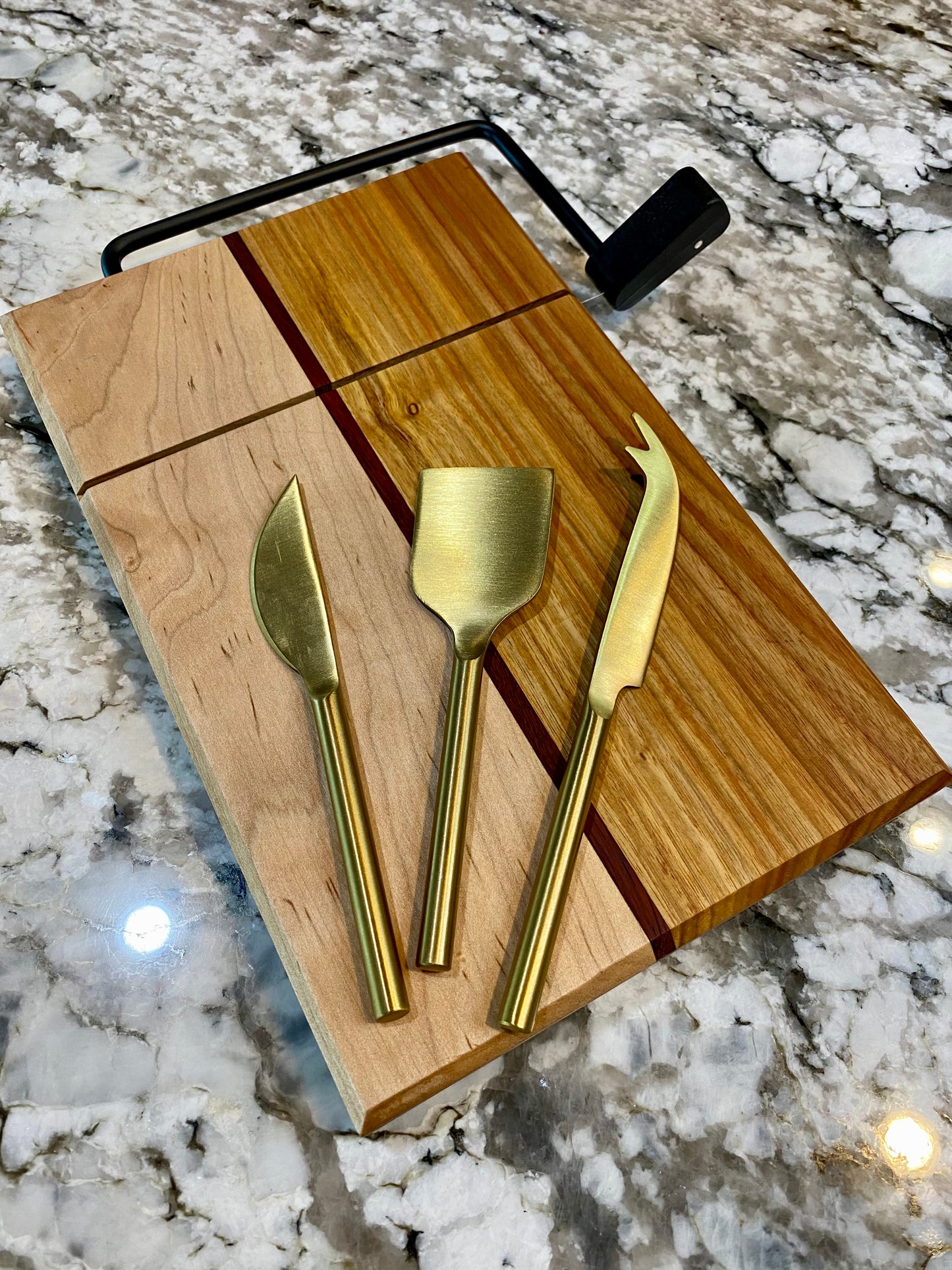Exotic Wood Cheese Board Cutter with Canary, Purple Heart and Maple