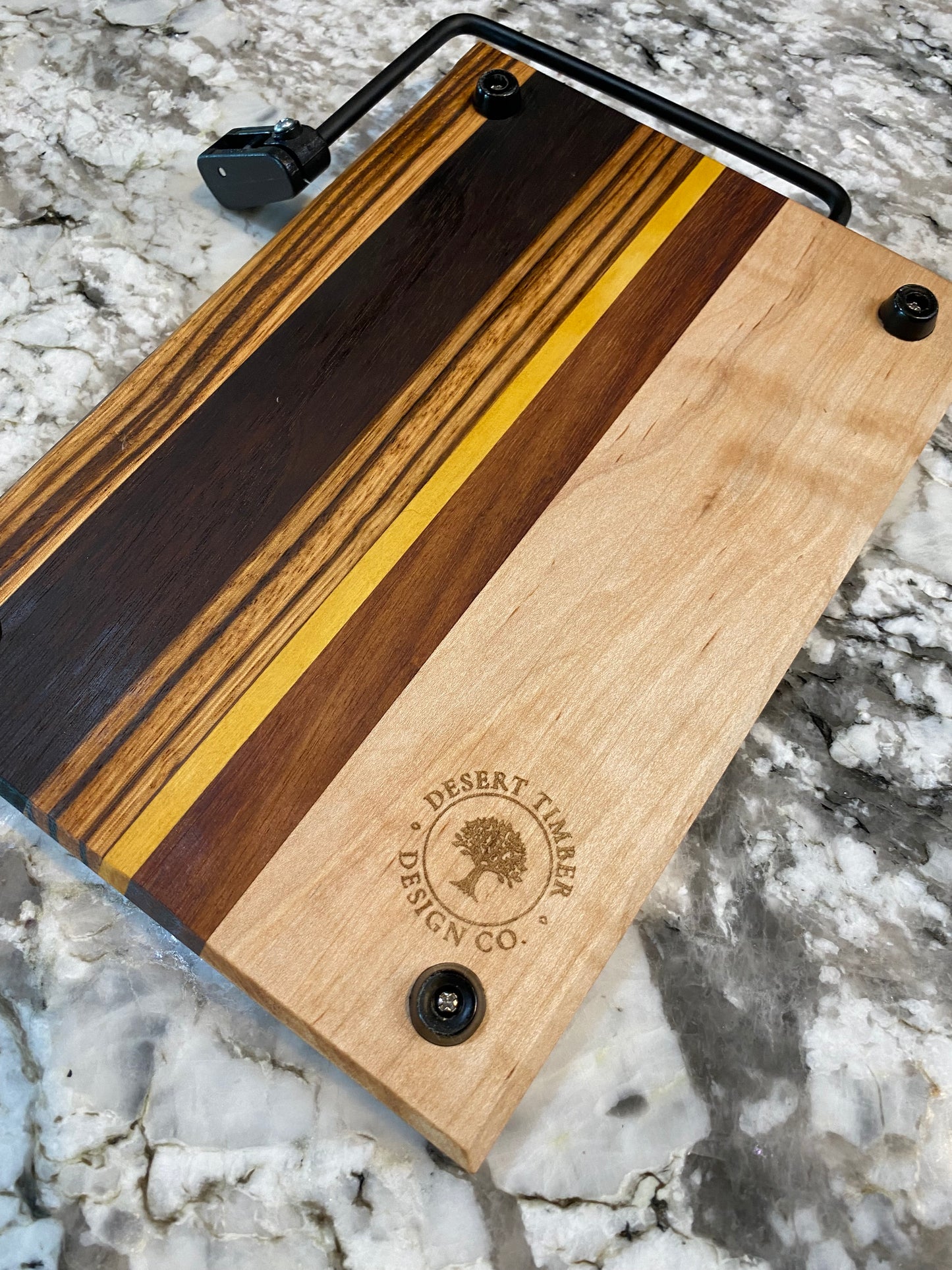 Exotic Wood Cheese Board Cutter with Maple, Granadillo, Yellow Heart, Zebra and Roasted Walnut