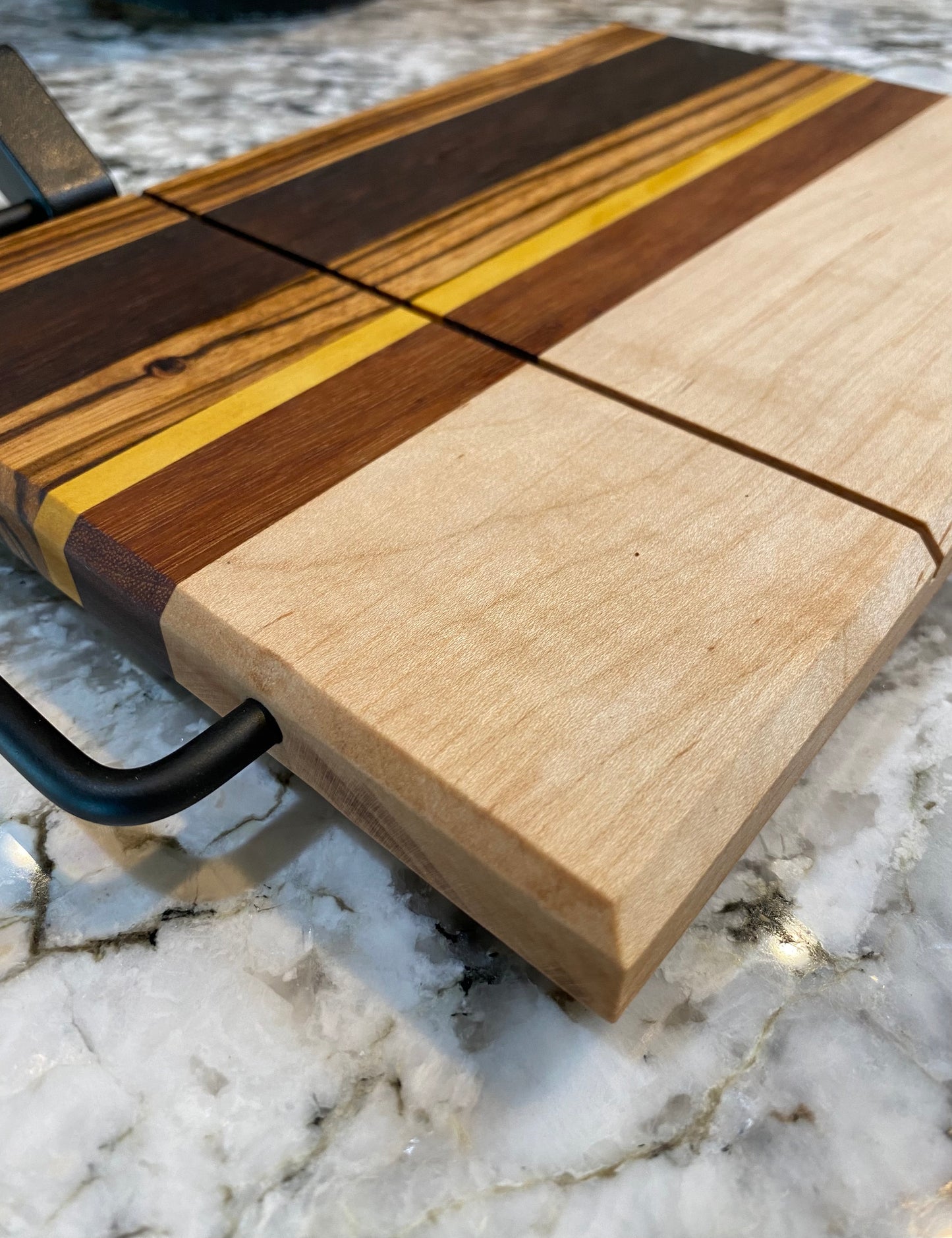 Exotic Wood Cheese Board Cutter with Maple, Granadillo, Yellow Heart, Zebra and Roasted Walnut