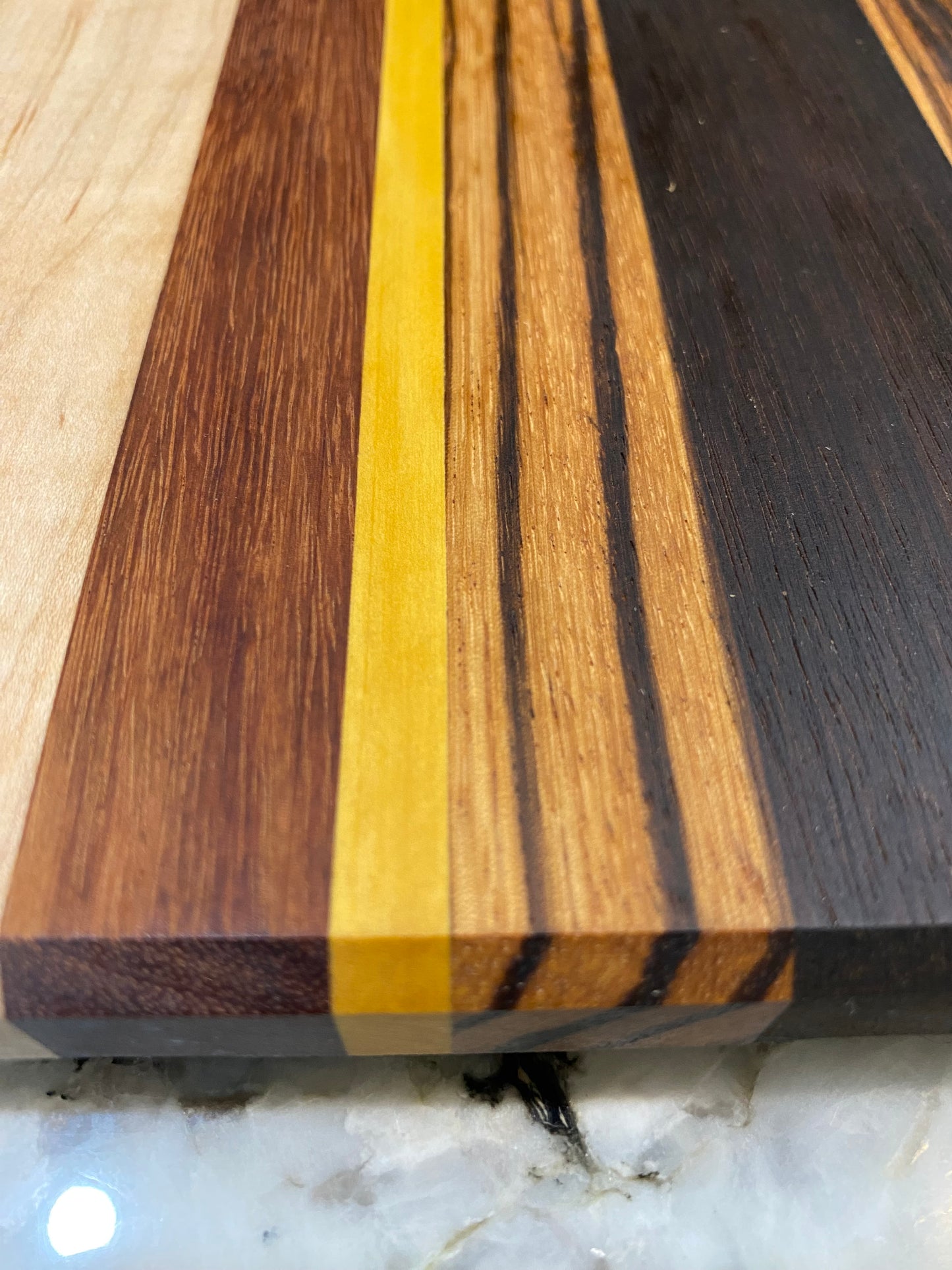 Exotic Wood Cheese Board Cutter with Maple, Granadillo, Yellow Heart, Zebra and Roasted Walnut