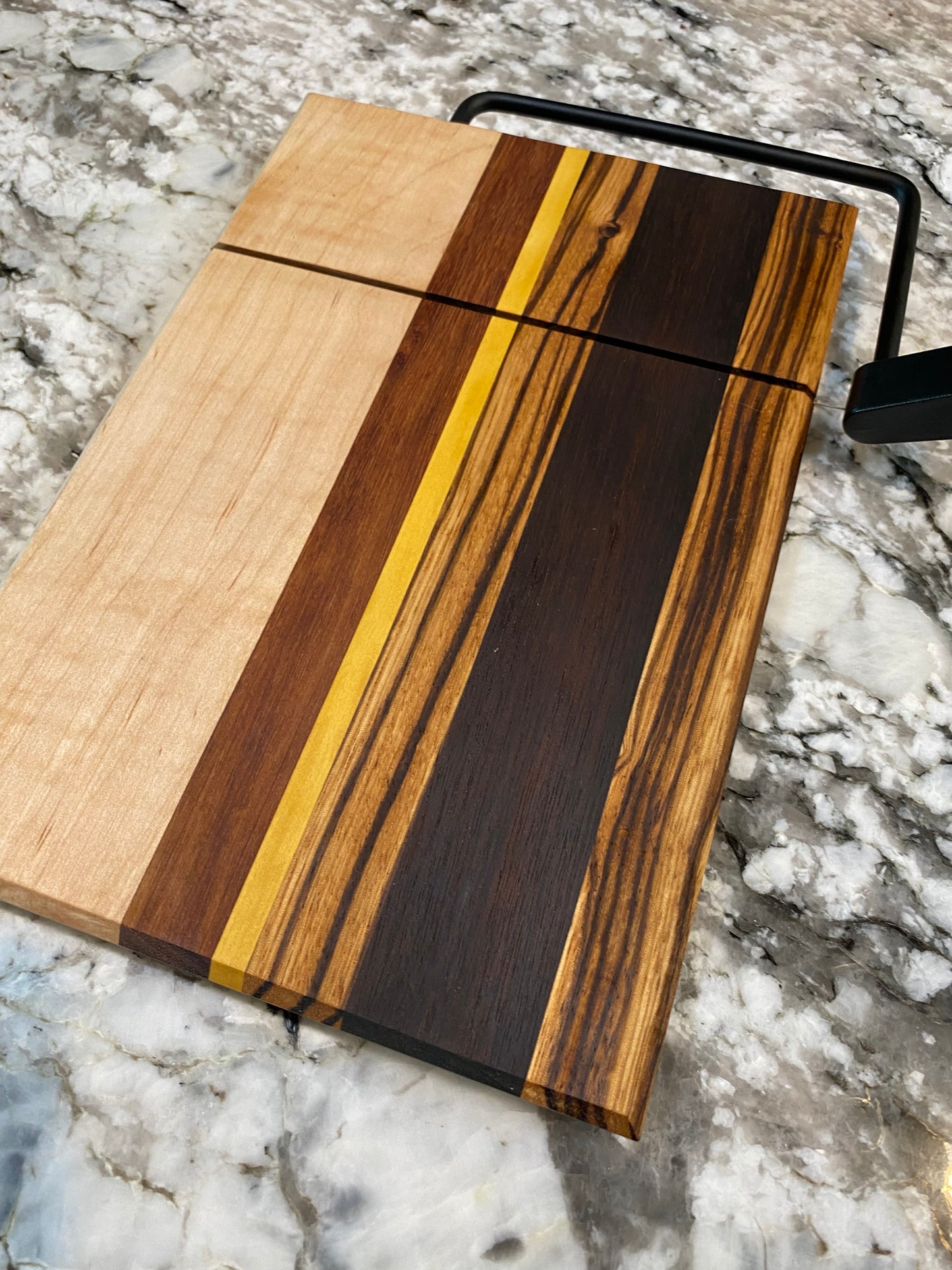 Exotic Wood Cheese Board Cutter with Maple, Granadillo, Yellow Heart, Zebra and Roasted Walnut