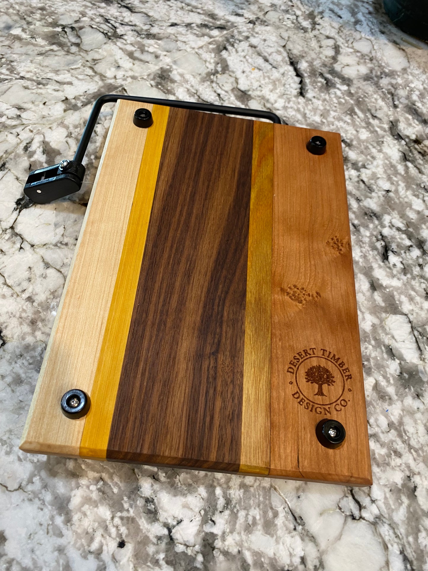 Exotic Wood Cheese Board Cutter with Cherry, Canary, Walnut, Yellow Heart and Maple