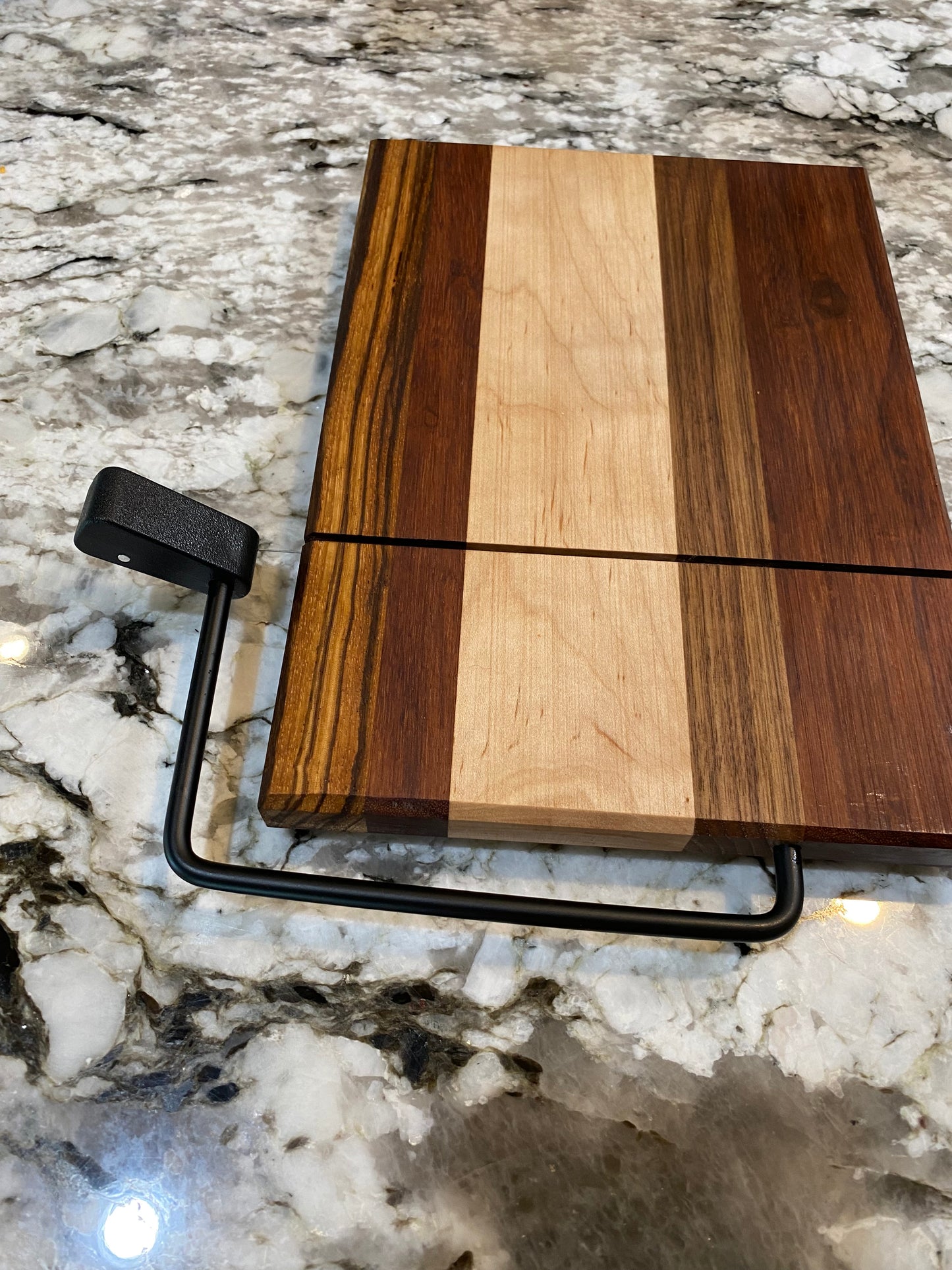 Exotic Wood Cheese Board Cutter with Granadillo, Walnut, Ambrosia Maple, and Zebra