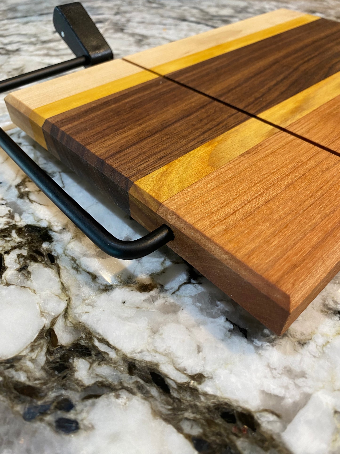 Exotic Wood Cheese Board Cutter with Cherry, Canary, Walnut, Yellow Heart and Maple