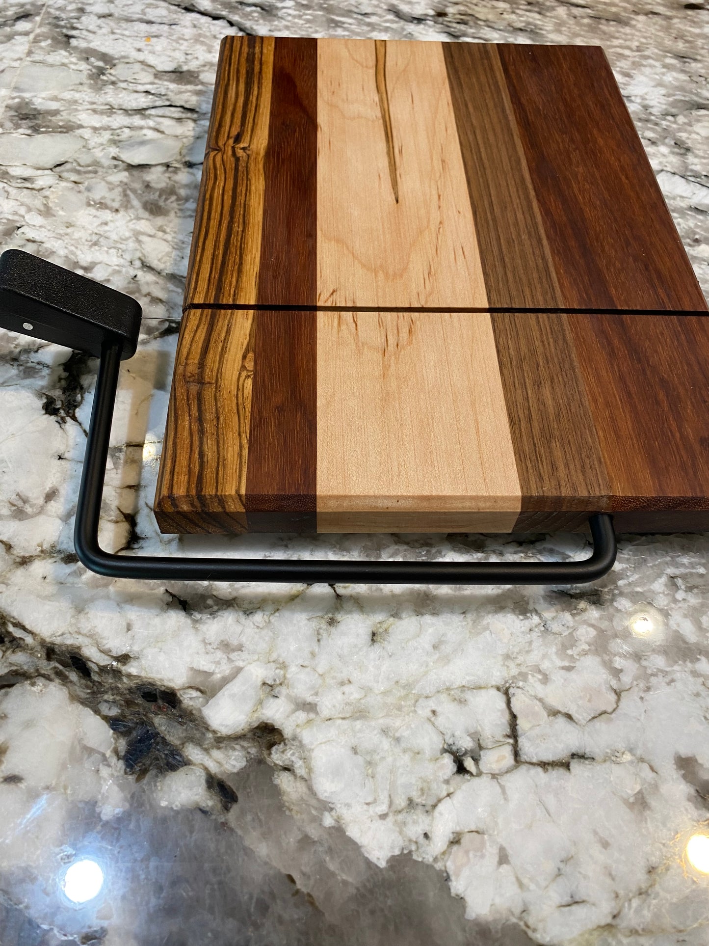 Exotic Wood Cheese Board Cutter with Granadillo, Walnut, Ambrosia Maple, and Zebra