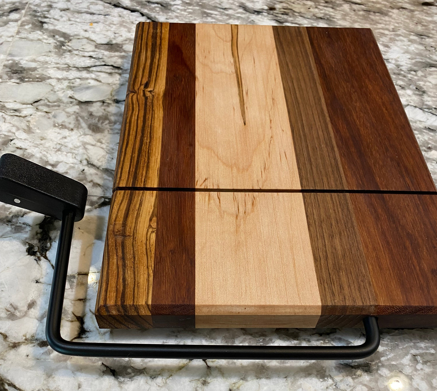 Exotic Wood Cheese Board Cutter with Granadillo, Walnut, Ambrosia Maple, and Zebra