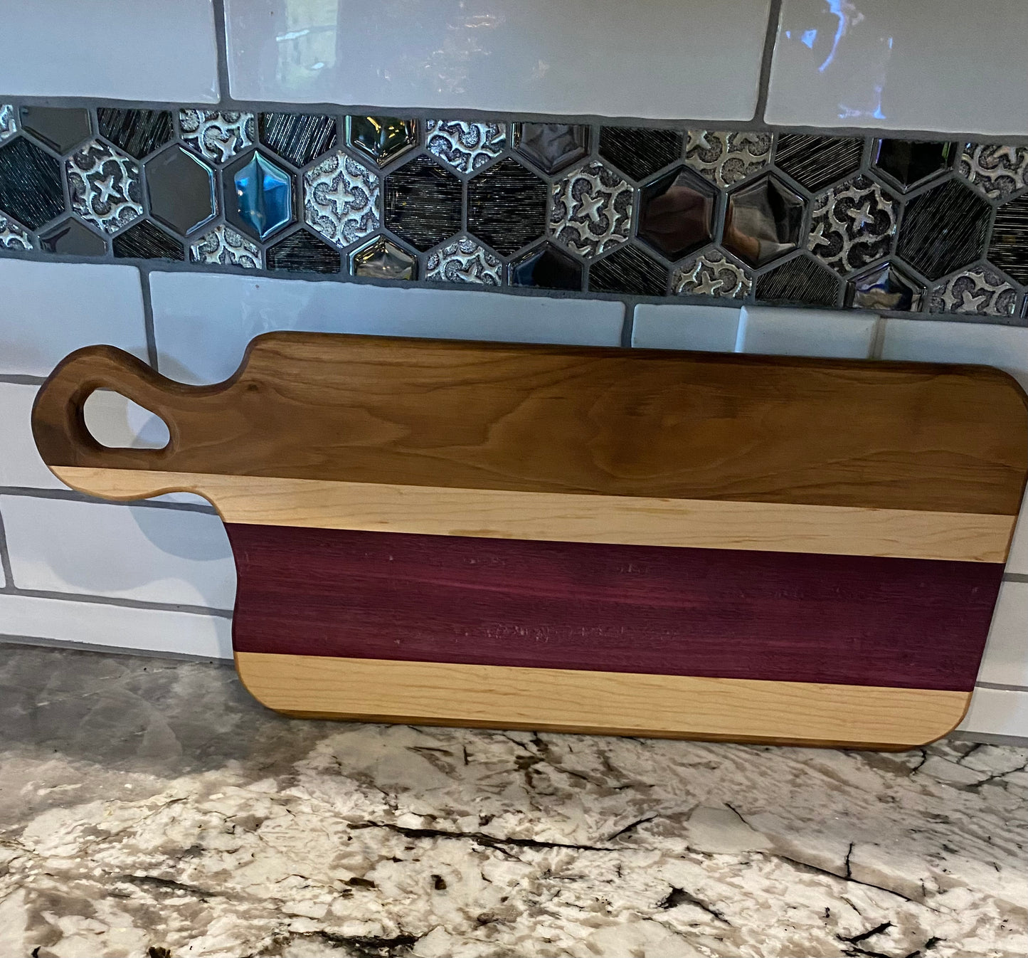 Exotic Purple Heart, Walnut and Maple Charcuterie Board