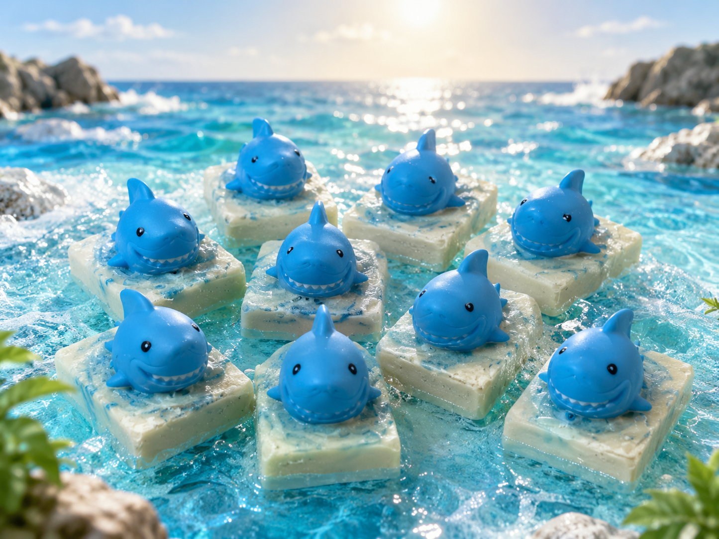 Shark Soaps swimming in the Ocean.