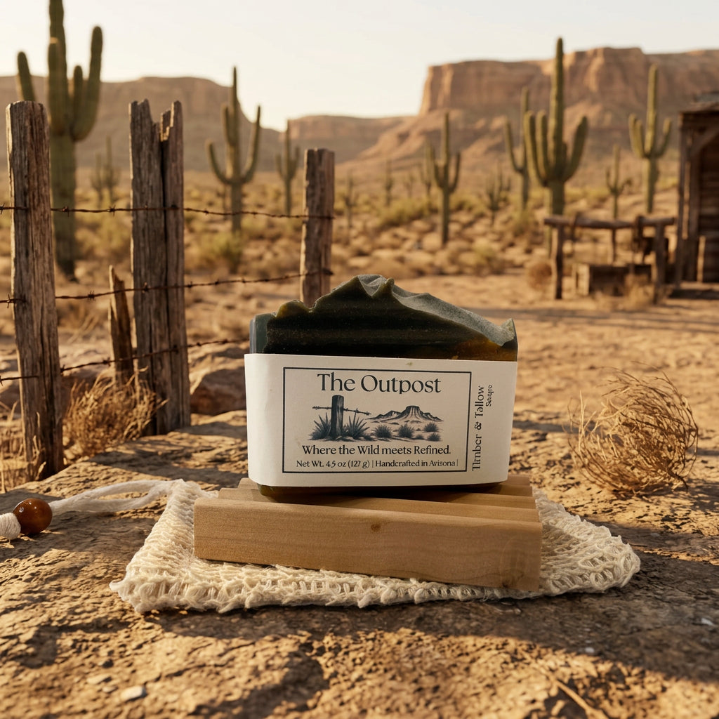 The Outpost Soap displayed in a desert Scene