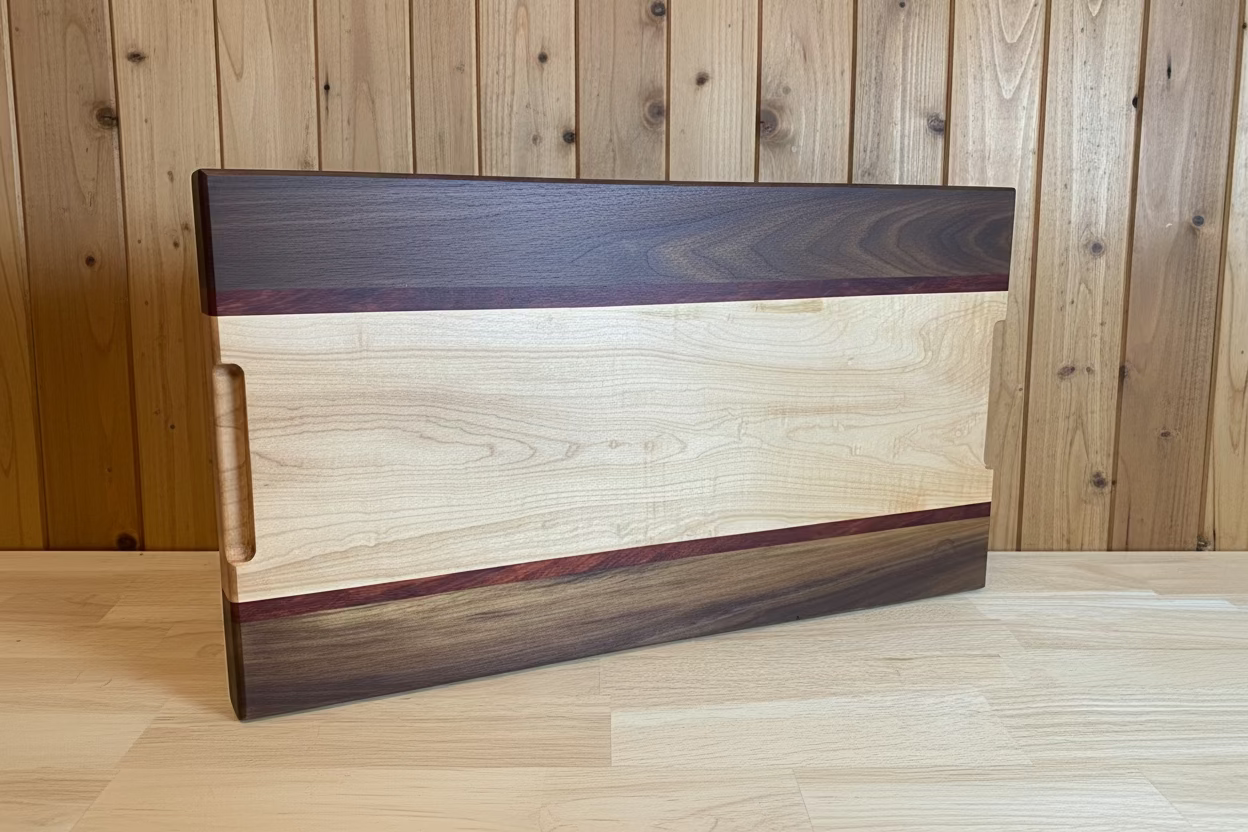 Walnut, Maple and Padauk cutting board
