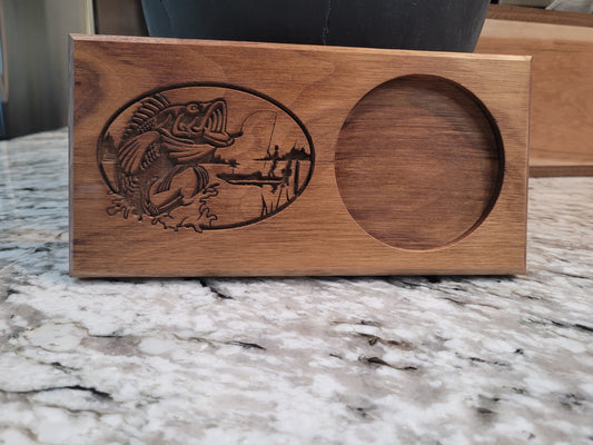 Walnut Beverage Holder with Laser-Engraved Bass