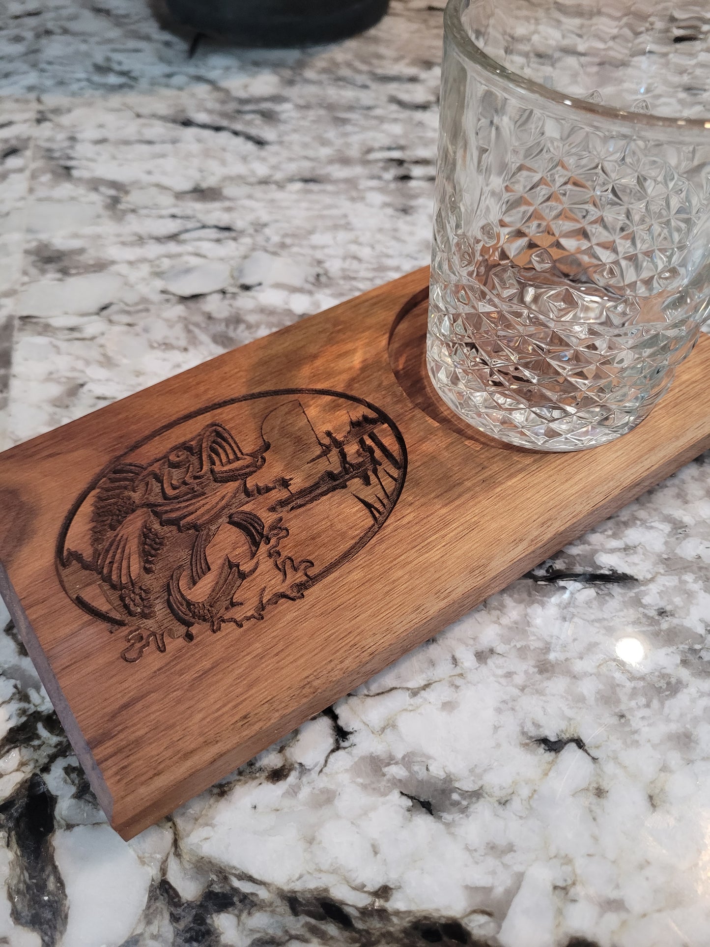 Walnut Beverage Holder with Laser-Engraved Bass