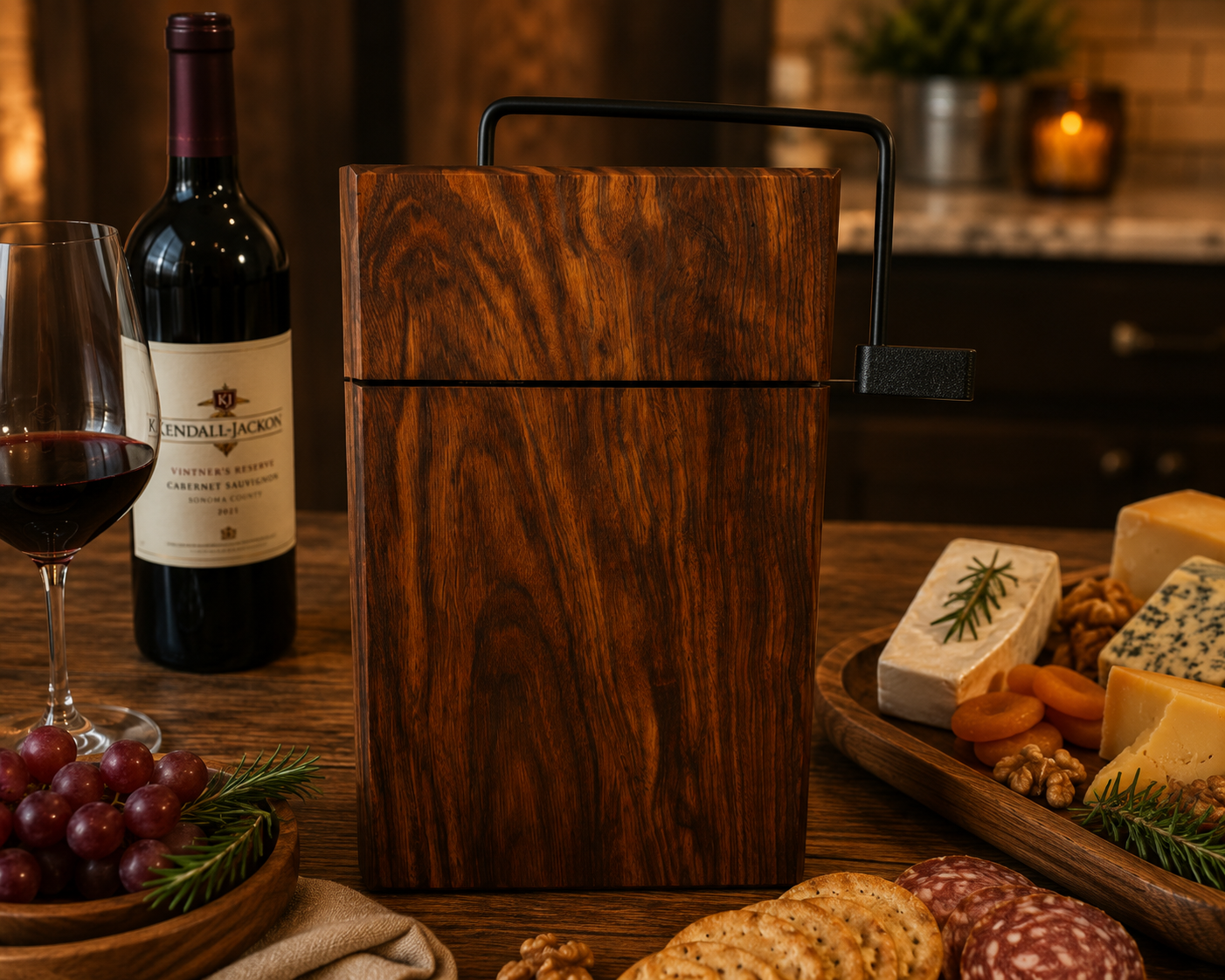 Caribbean Rosewood Artisan Cheese Board with Built-In Cheese Slicer