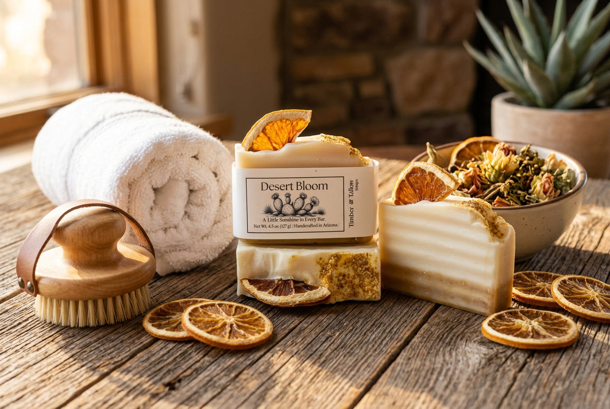3 piece soap set on a rustic surface