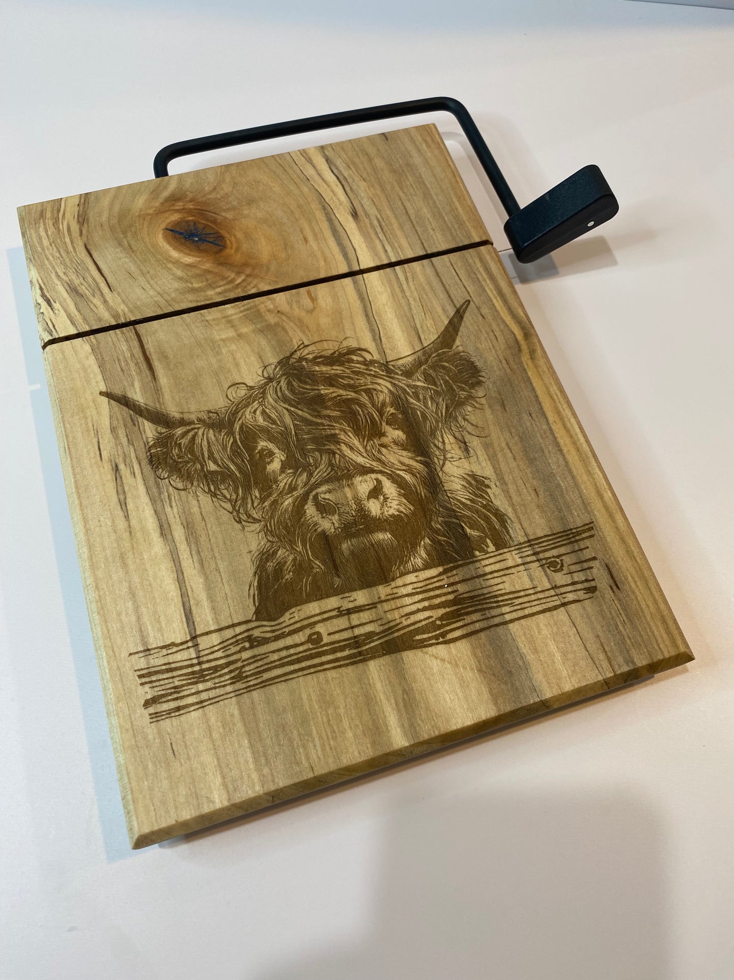 Handcrafted Baby Highland Cow Cheese Board | Rustic Farmhouse Charcuterie Board | Engraved Wooden Serving Board | Housewarming Gift
