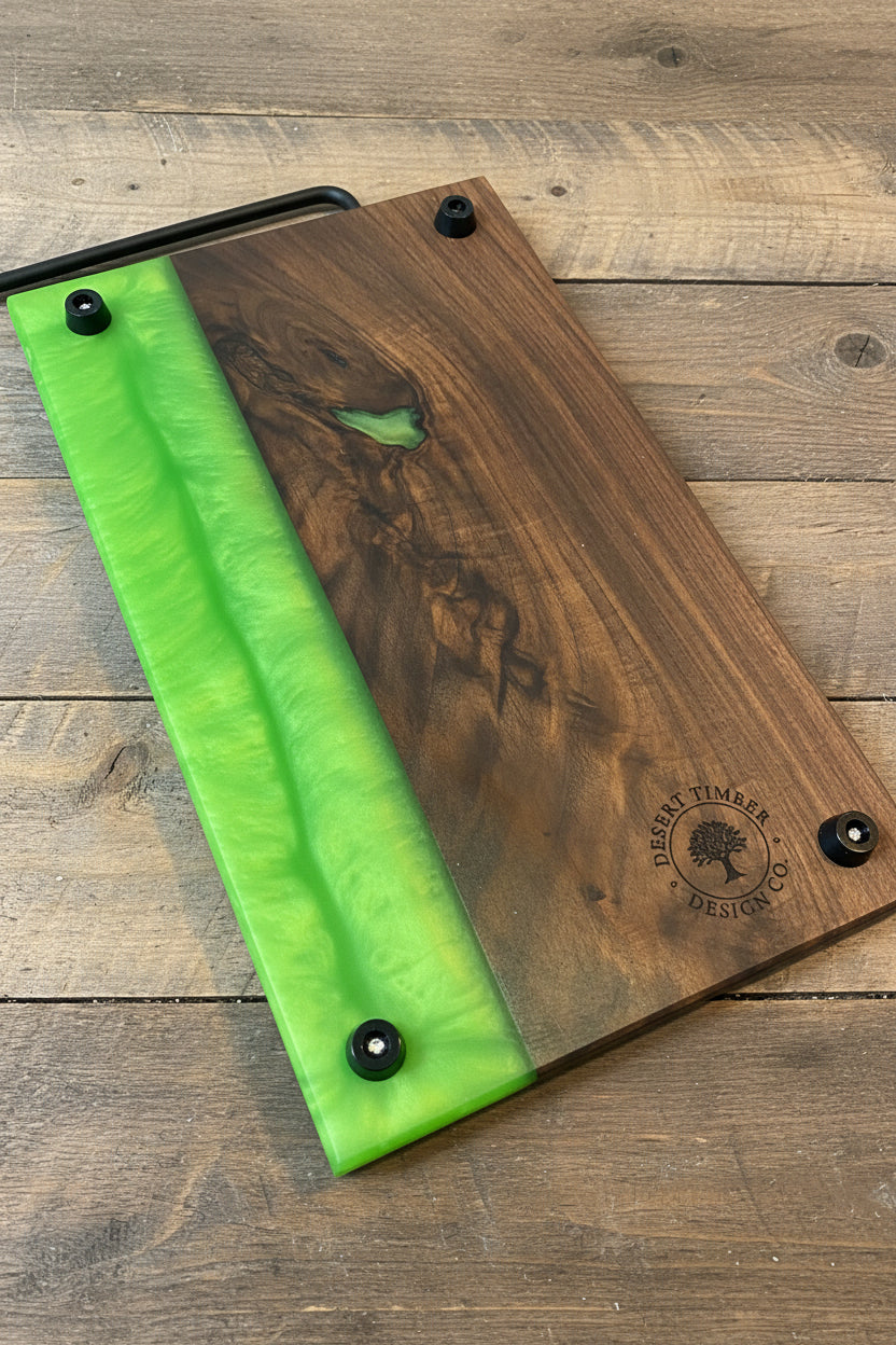 Handcrafted Walnut & Lime Green Resin Cheese Board | Artisan Charcuterie Board | Unique Serving Board | Housewarming Gift