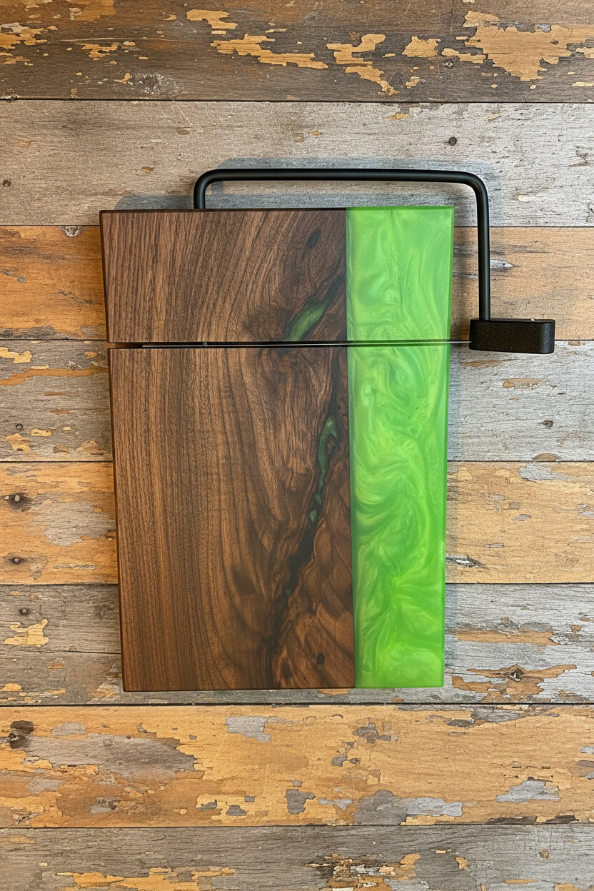 Handcrafted Walnut & Lime Green Resin Cheese Board | Artisan Charcuterie Board | Unique Serving Board | Housewarming Gift