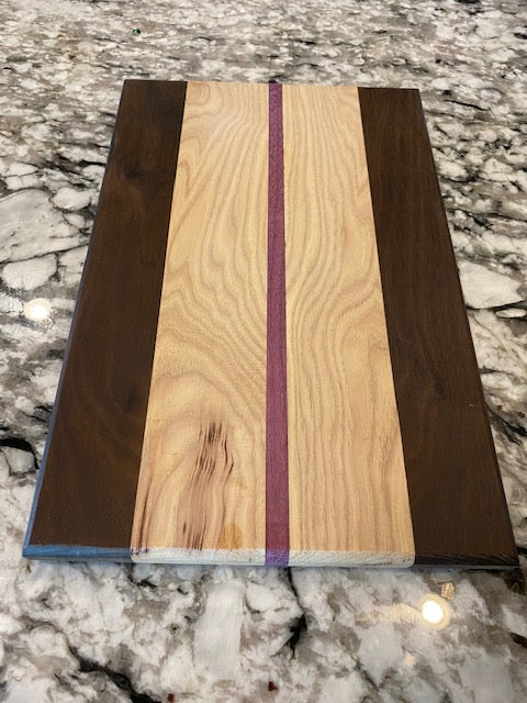 Wood Cutting Board Hickory, Roasted Walnut, Purple Heart