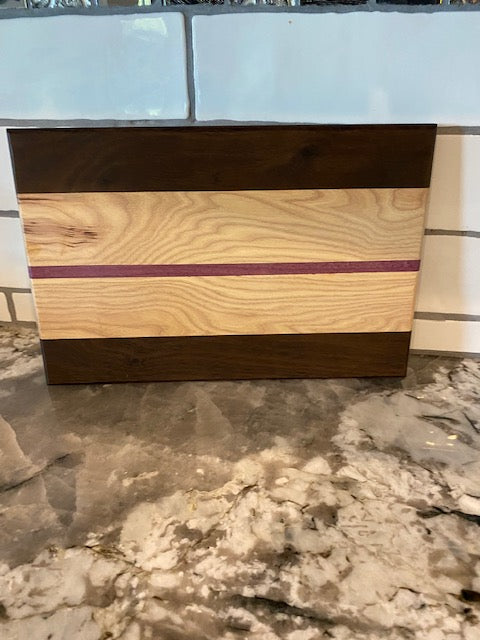 Wood Cutting Board Hickory, Roasted Walnut, Purple Heart