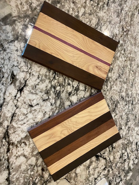 Wood Cutting Board Hickory, Roasted Walnut, Purple Heart