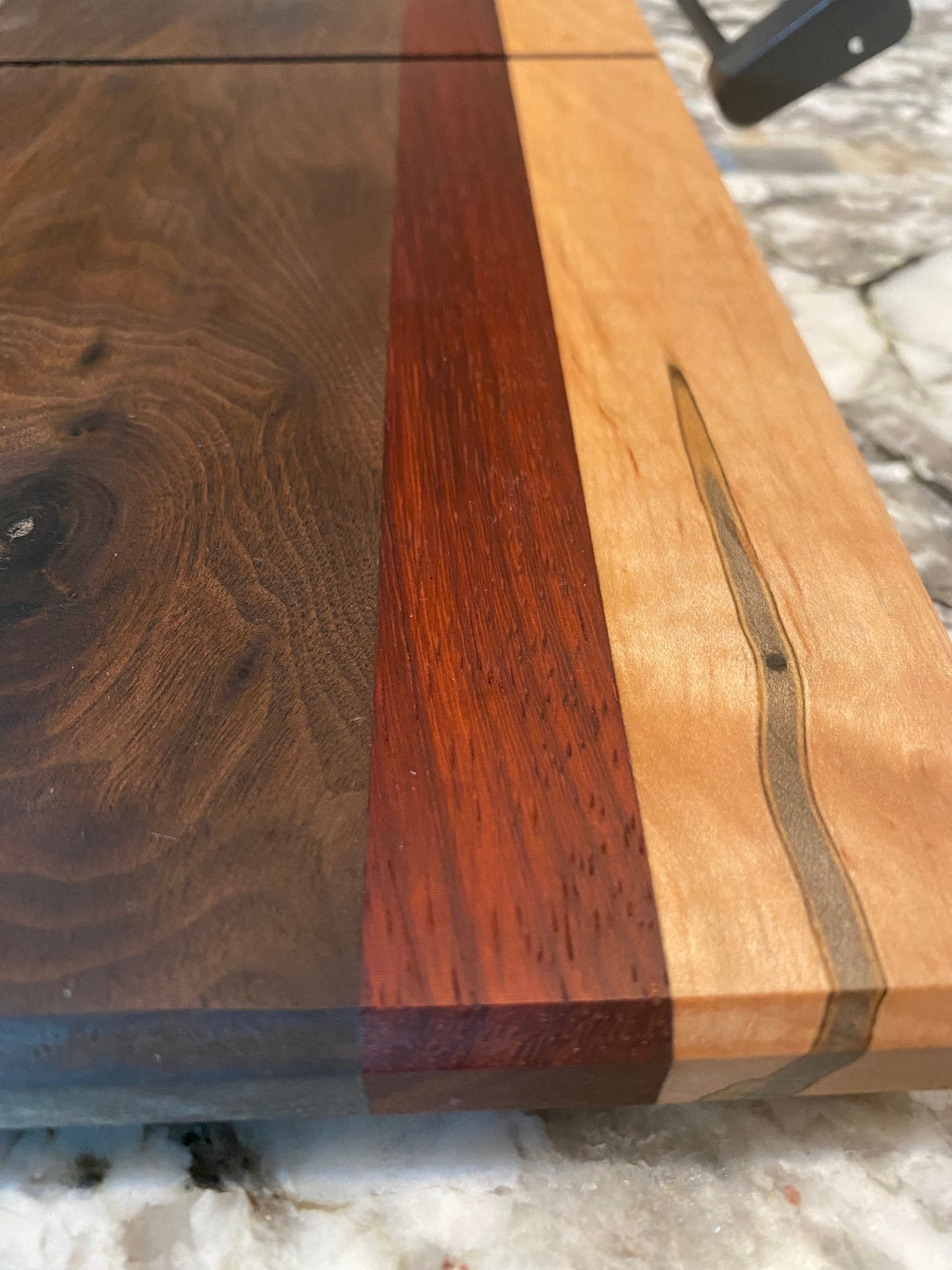 Exotic Wood Cheese Cutter Board made with Walnut, Padauk, Maple