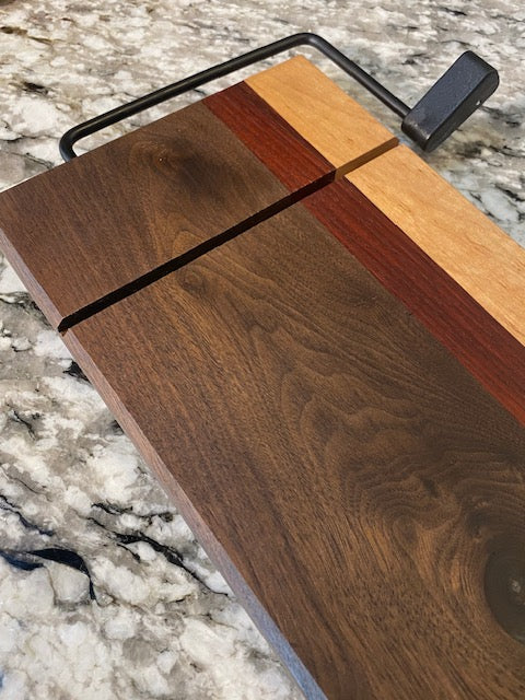 Exotic Wood Cheese Cutter Board made with Walnut, Padauk, Maple