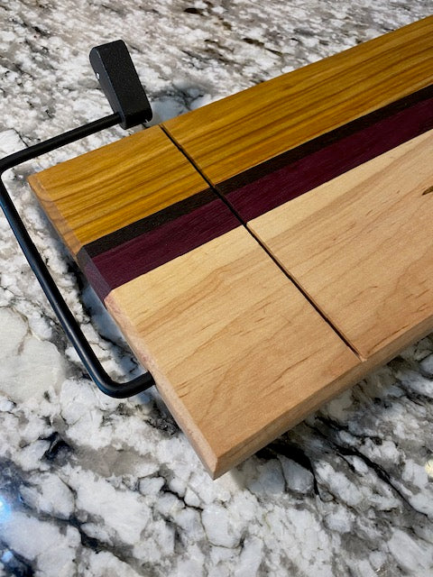 Exotic Wood Cheese Cutter Board made with Canary, Wedge, Purple Heart and Maple Wood