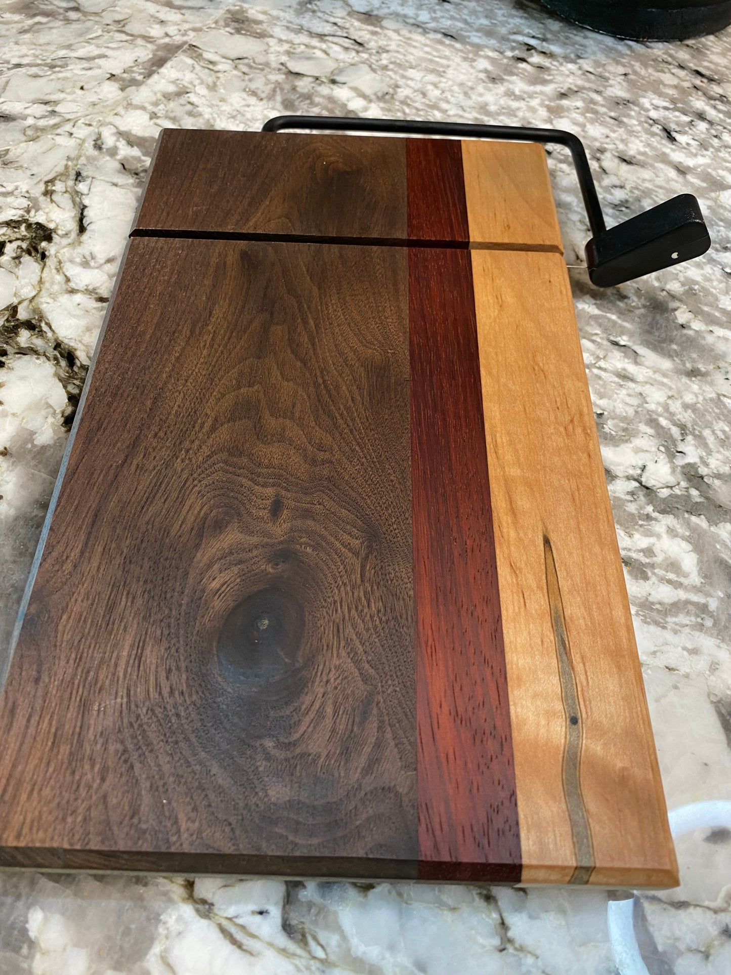 Exotic Wood Cheese Cutter Board made with Walnut, Padauk, Maple