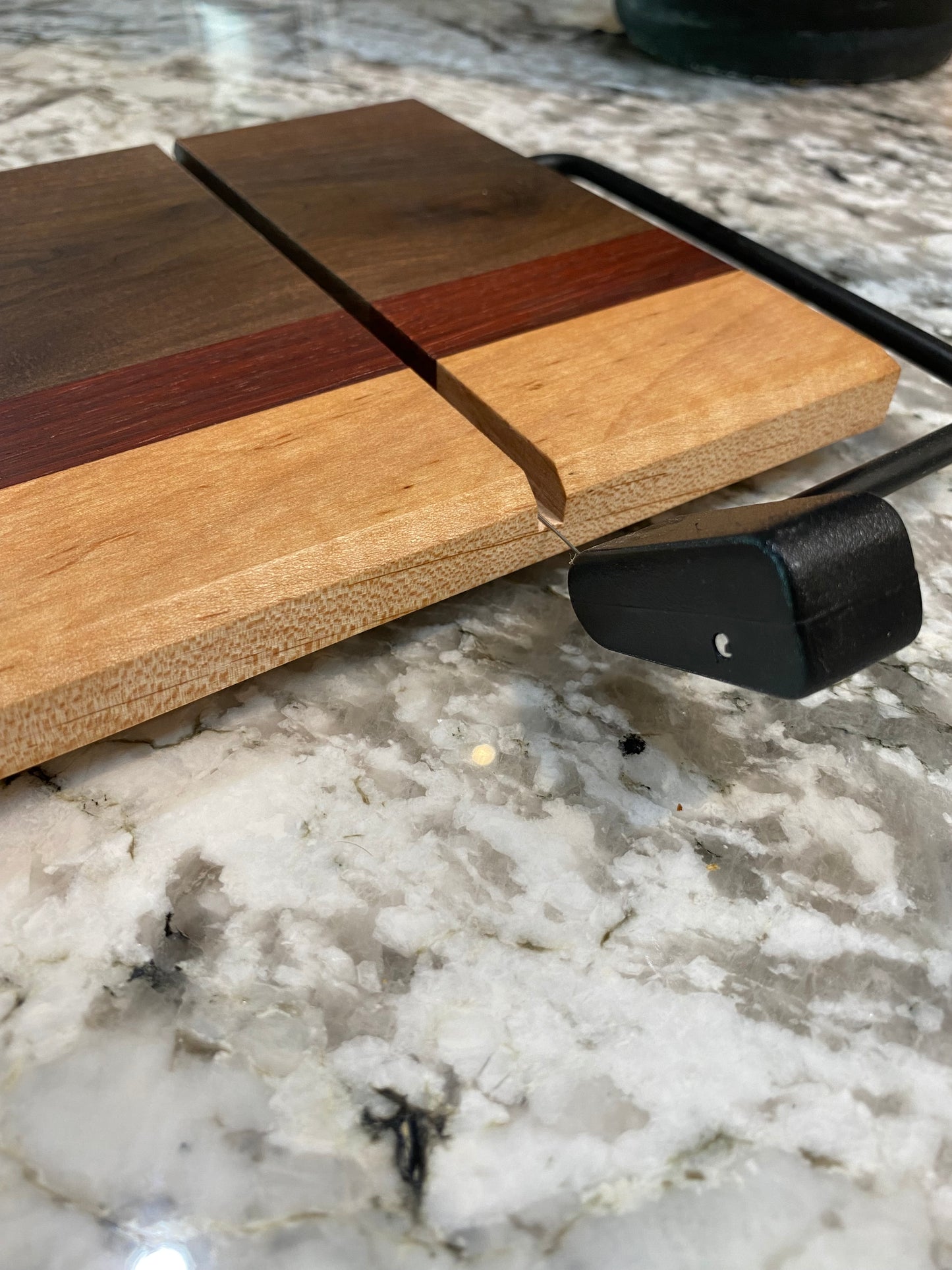 Exotic Wood Cheese Cutter Board made with Walnut, Padauk, Maple