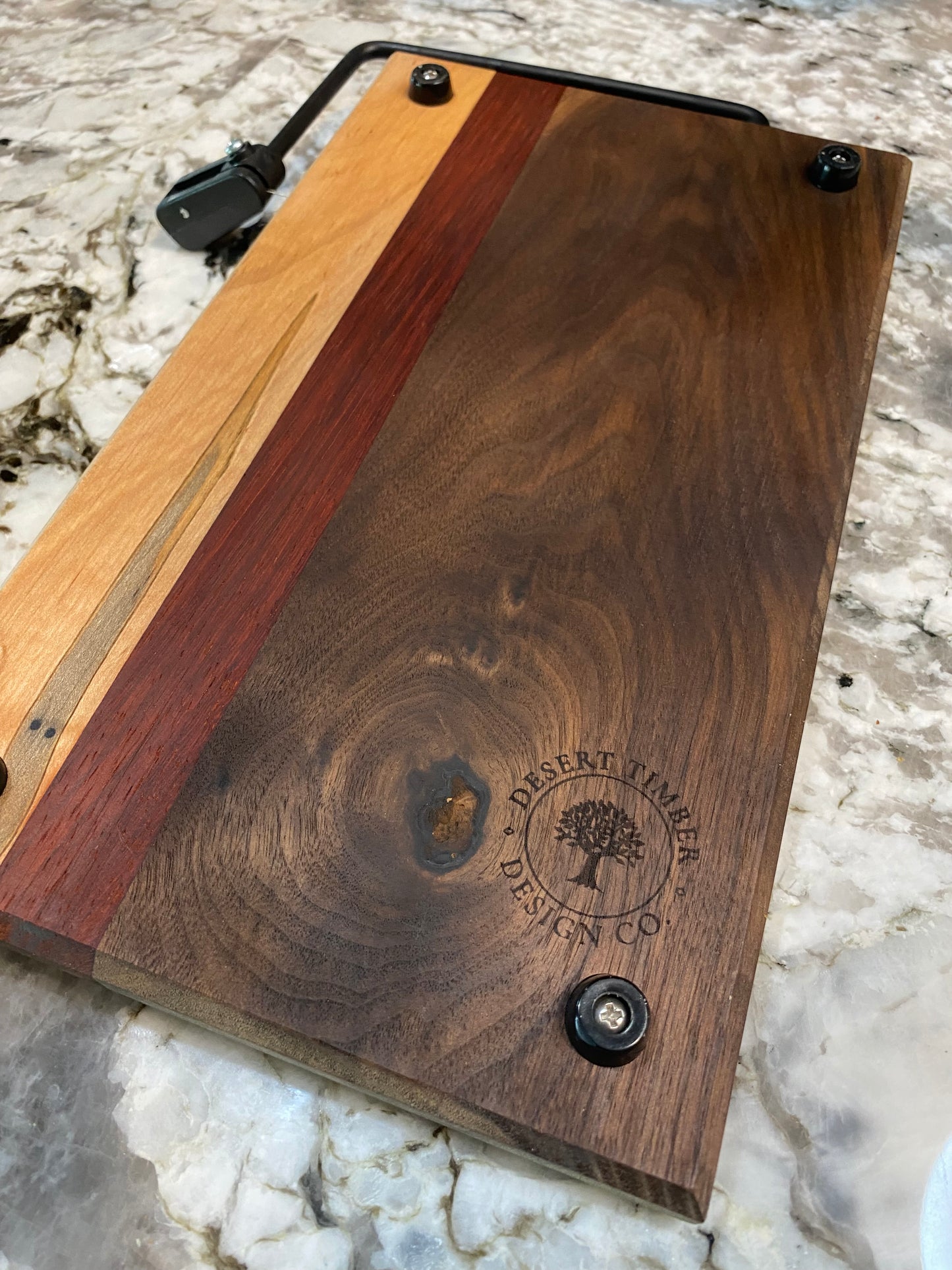 Exotic Wood Cheese Cutter Board made with Walnut, Padauk, Maple